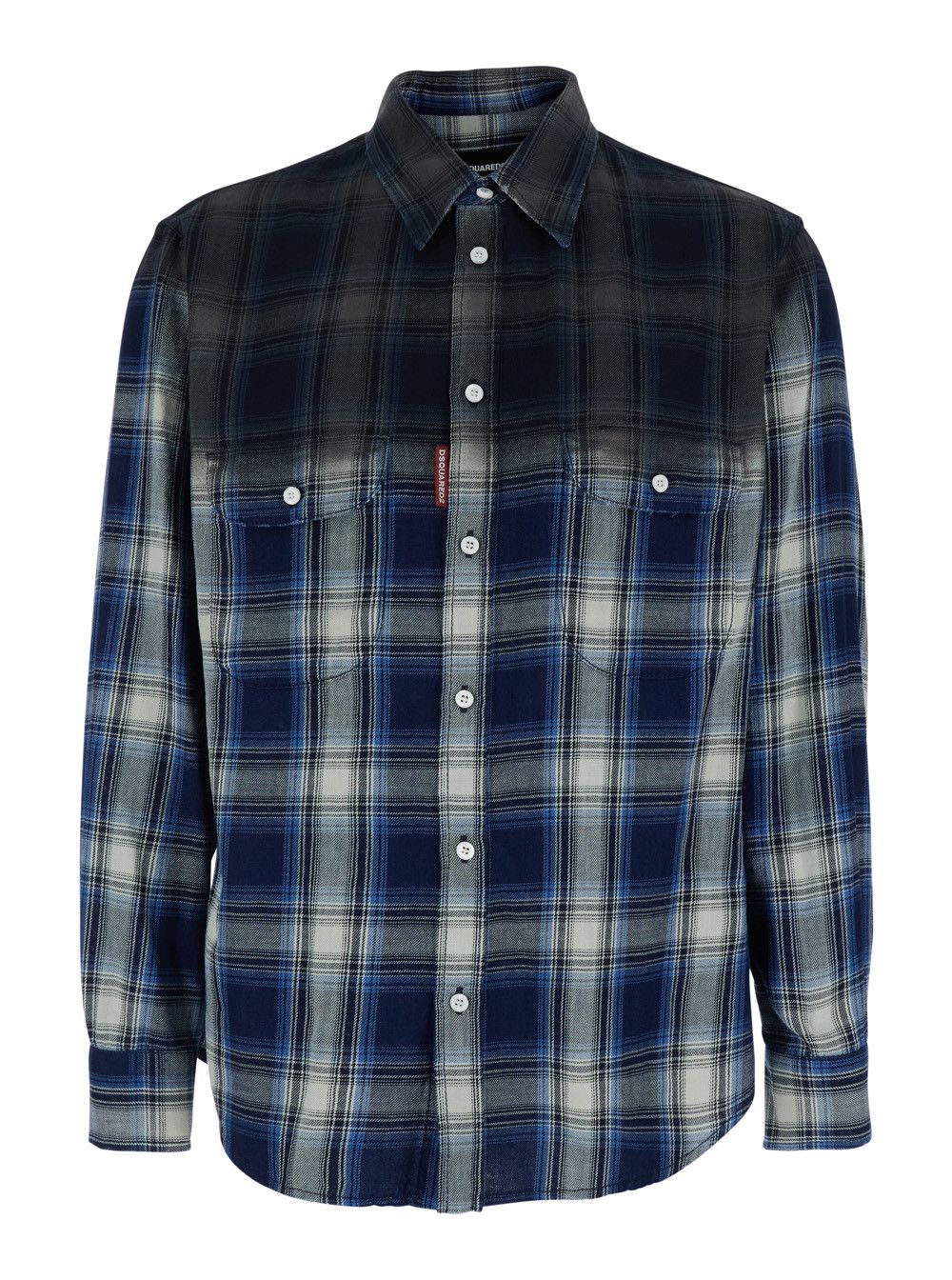 Multicolor long-sleeved shirt with faded effect in cotton man