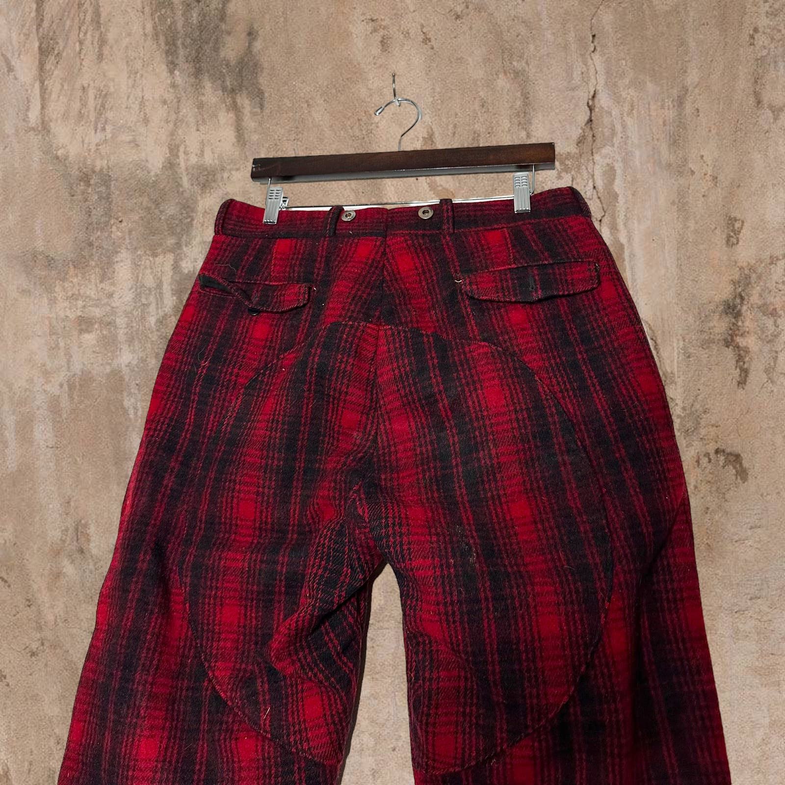 image of True Vintage Woolrich Snow Pants Red Black Plaid Wool 70S, Men's (Size 32)