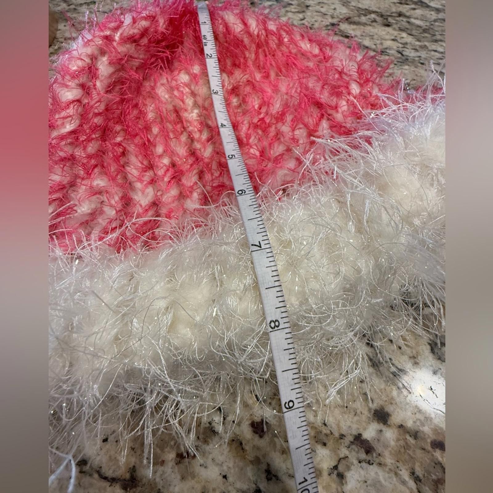 Other Pink & white metallic plush fringe knit winter beanie hat OS Size ONE SIZE - 8 Thumbnail