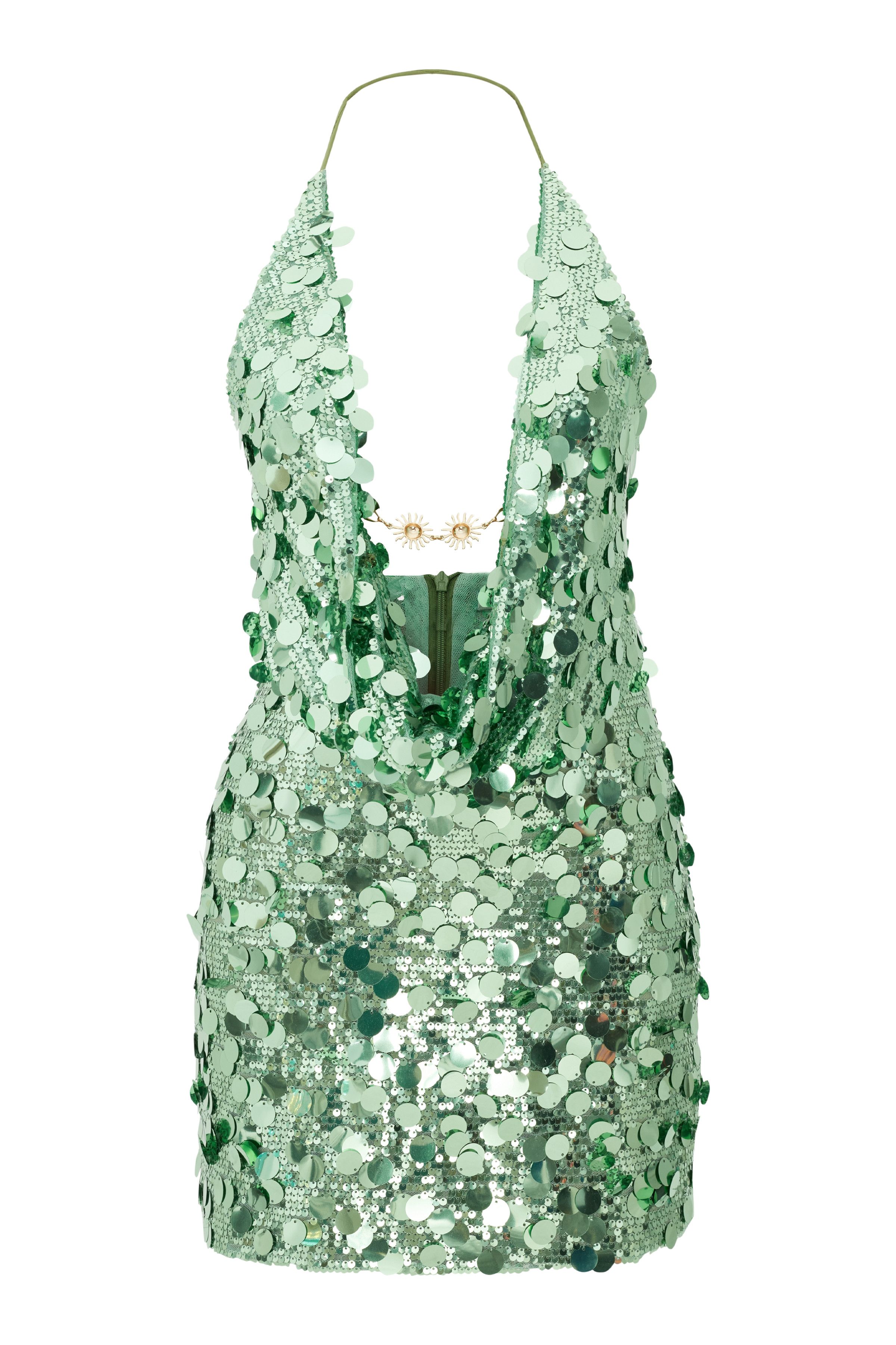 Other Astra Mint Sequin Halter Mini Dress with Gold Detail Size S / US 4 / IT 40 - 1 Thumbnail