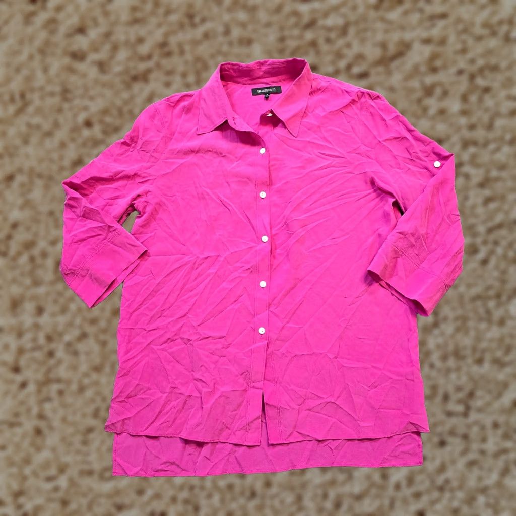 Pinko Lafayette 148 New York Top Womens Size 8 Pink Silk Button 3/4 Sleeve Lightweight Blouse Womens Clothing Size M / US 6-8 / IT 42-44 - 1 Thumbnail