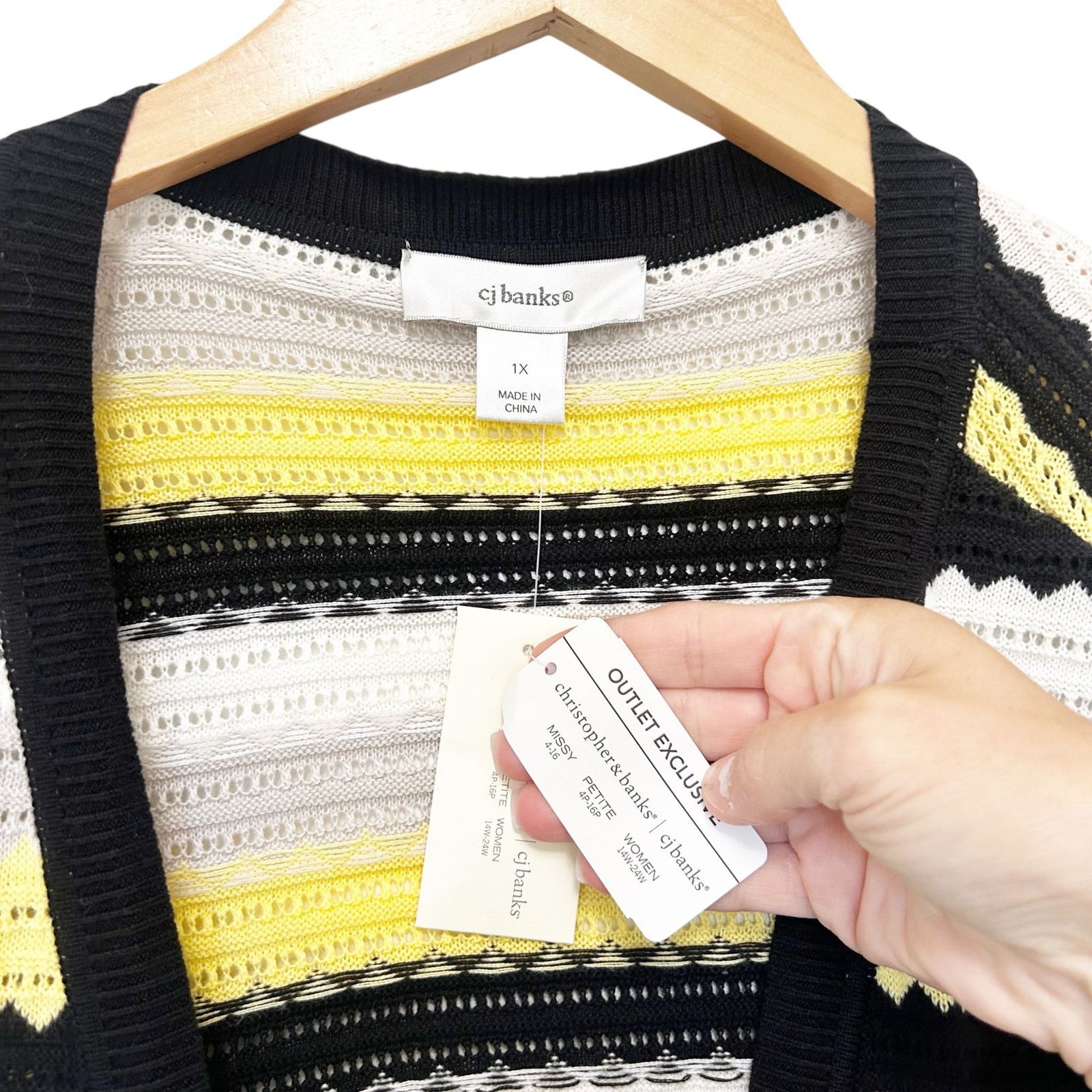 Other CJ Banks Black Yellow White Striped Knit Cardigan Sz 1X Size XL / US 12-14 / IT 48-50 - 2 Thumbnail