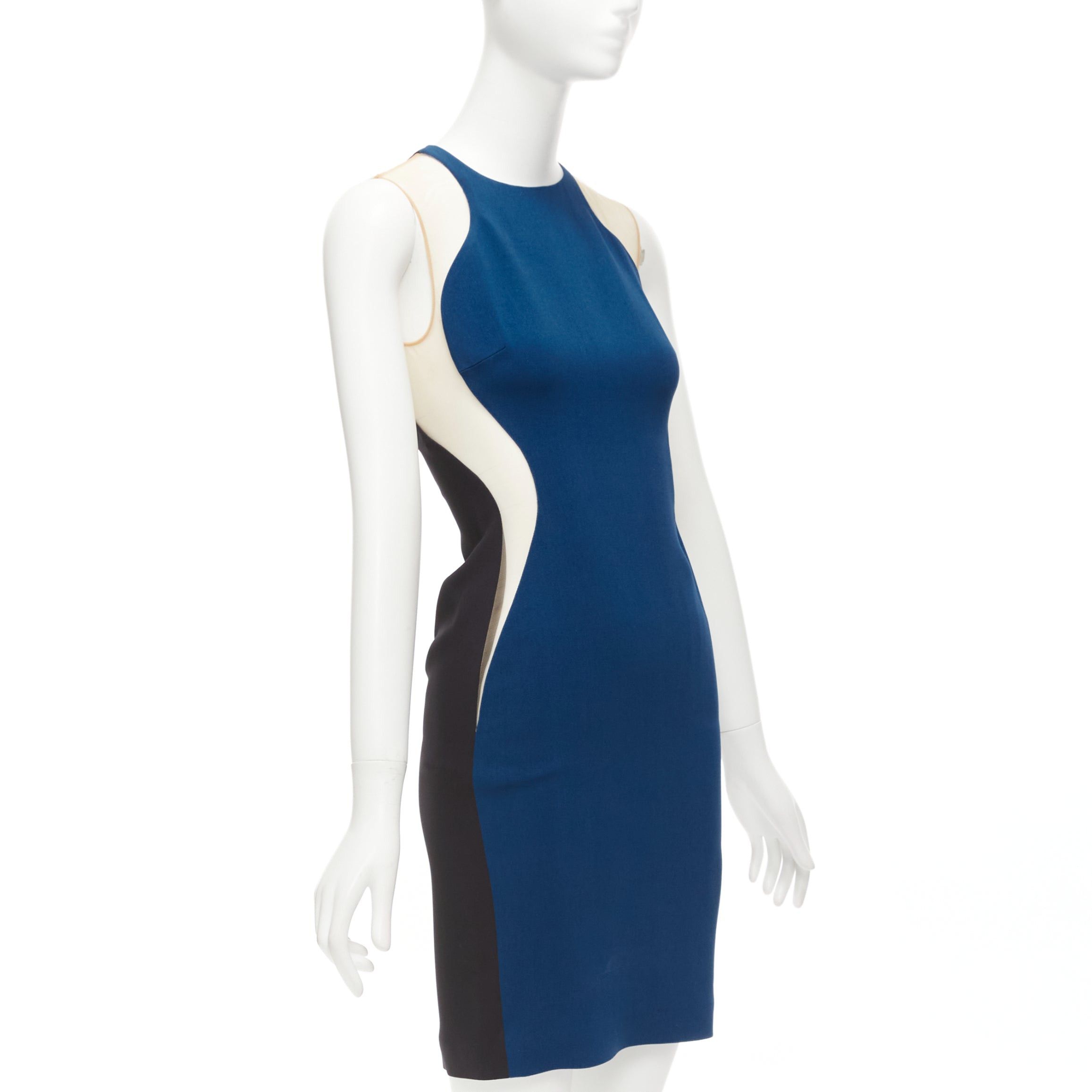 Image of Stella Mccartney 2016 Blue Sheer Panel Waist Illusion Mini Dress It36 Xxs, Women's