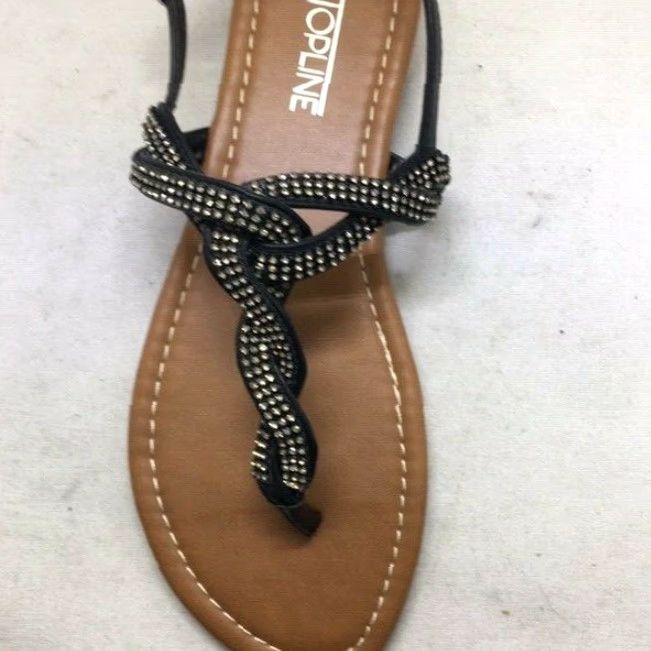 Vintage VINTAGE Topline Women's Flat Sandal Black 6 Thin Heel Rhinestone Thong Slip-On European Style Size US 6 / IT 36 - 2 Thumbnail