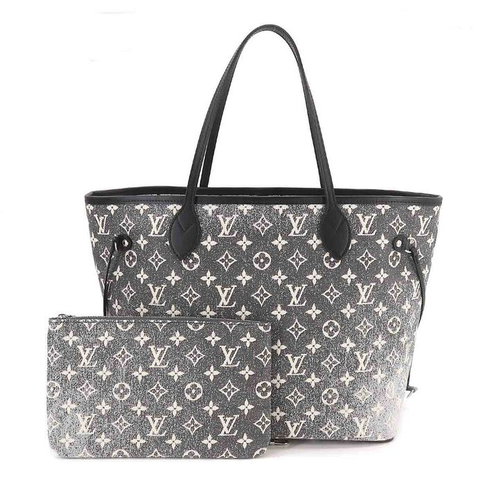 Louis Vuitton Neverfull MM Denim Leather Tote Bag Gray