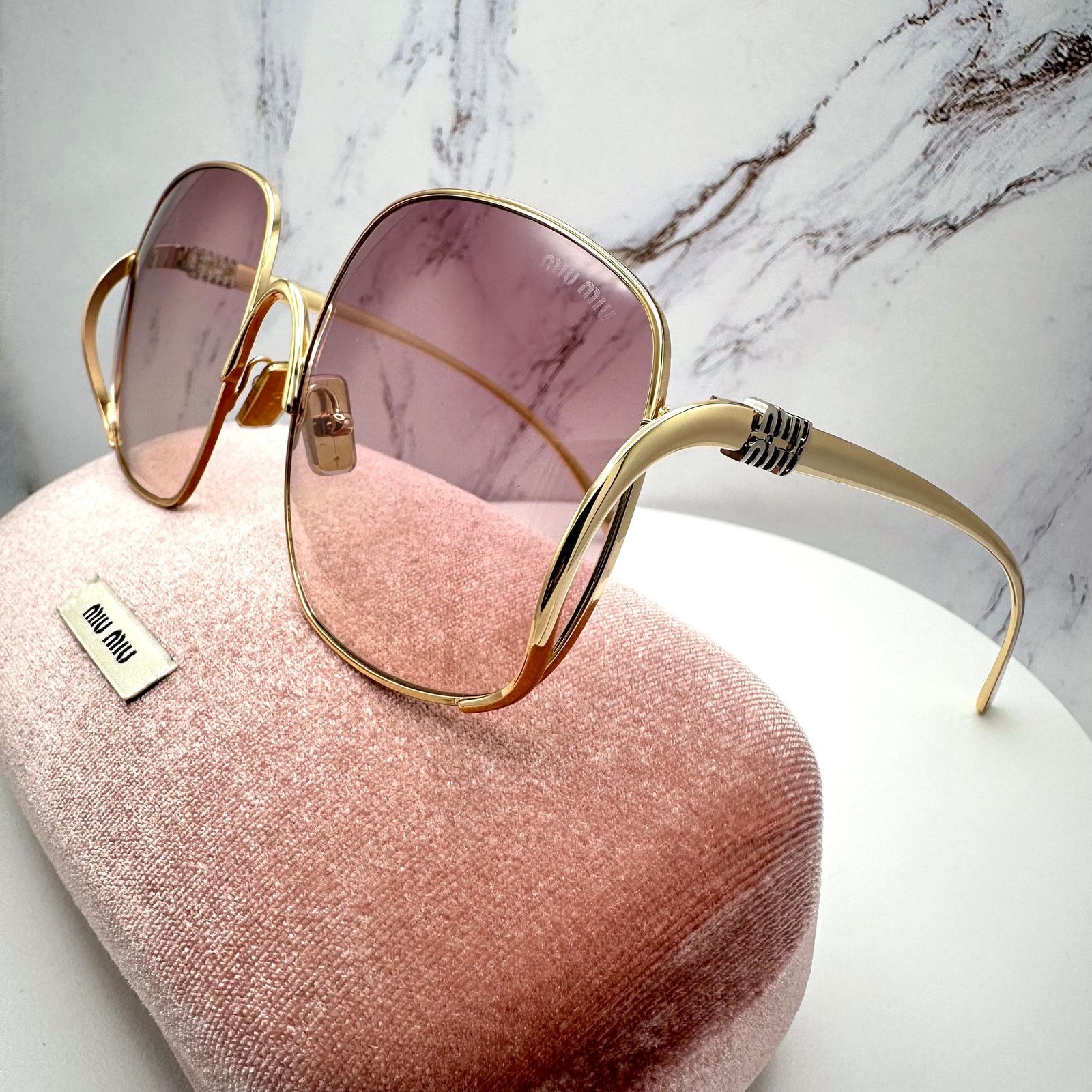 Miu Miu MIU MIU Sunglasses Gold Metal Square Oversized Gradient Lens Size ONE SIZE - 11 Thumbnail