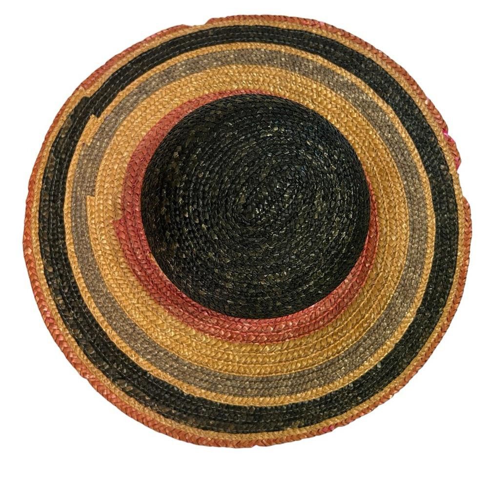 Designer Multicolor Striped Straw Summer Hat Size ONE SIZE - 2 Thumbnail
