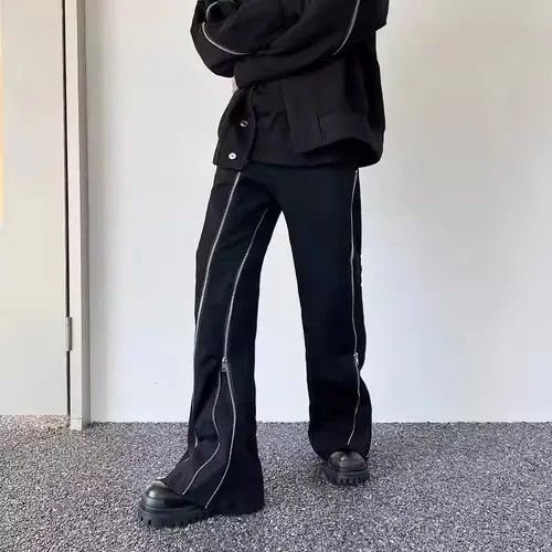VIBE Cyber Y2K Fashion Zipper Design Black Flare Jean Size US 35 - 6 Thumbnail