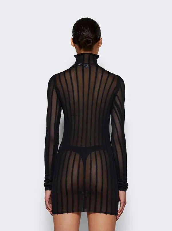 The Attico o1mle0526 Semi-Sheer Knitted Ribbed Mini Dress in Black Size S / US 4 / IT 40 - 2 Thumbnail