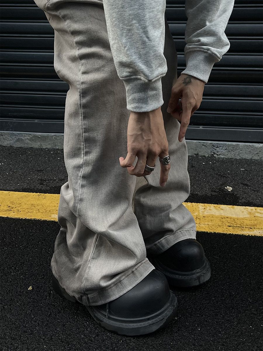 Jean × Vintage Retro Gray Dirty Wash Flare Jeans Y2K Size US 34 / EU 50 - 7 Thumbnail