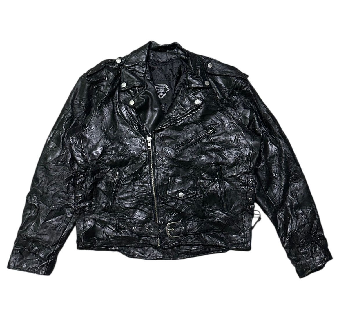 Japanese Brand Diamond plate double collar leather jacket Size US L / EU 52-54 / 3 - 2 Thumbnail
