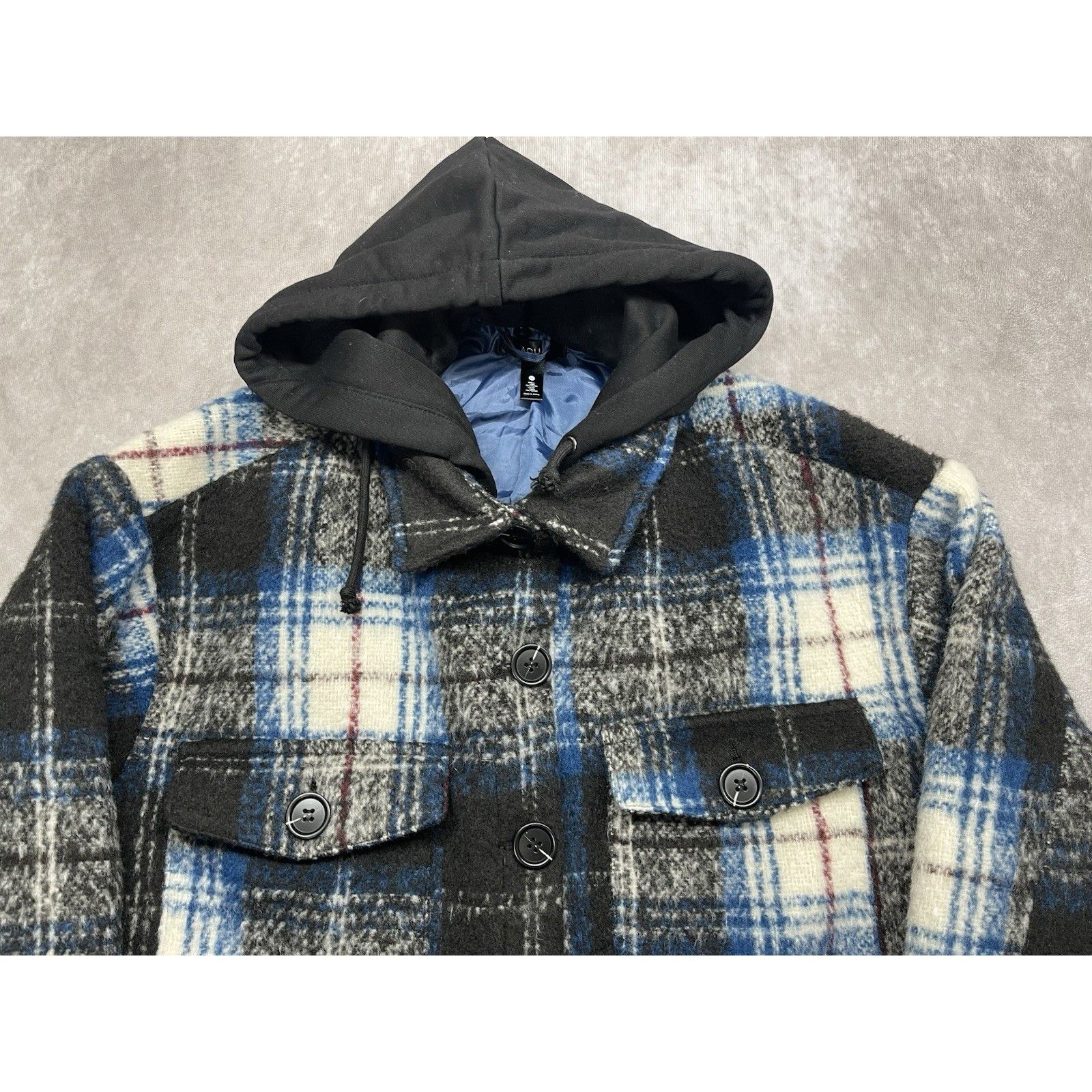 AQUA AQUA Bloomingdale's Men's M Plaid Flannel Wool Blend Hooded Size US M / EU 48-50 / 2 - 3 Thumbnail