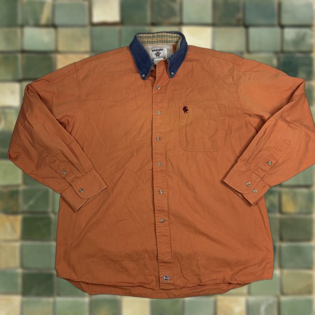 Wrangler Wrangler Button Up Long Sleeve PBR Bull Riding Men Large Salmon Mens Size US L / EU 52-54 / 3 - 1 Thumbnail