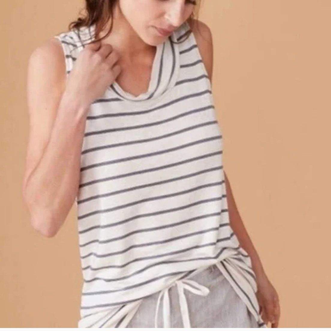 Lou & Grey Lou & Grey LOFT Soft Striped Sleeveless Cowl Neck Shirt, S Size S / US 4 / IT 40 - 2 Thumbnail