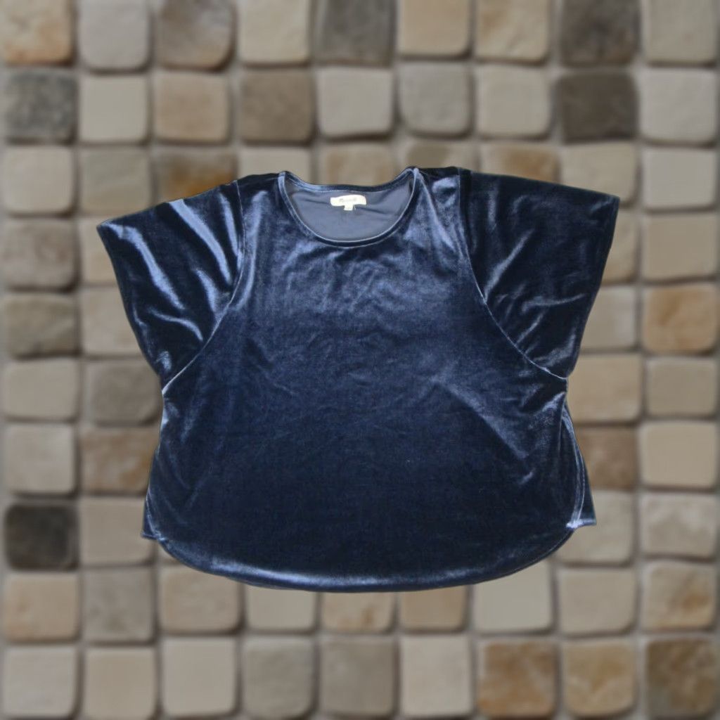 Madewell Madewell Shirt Womens L Blue Blouse Short Sleeve Round Neck Pullover Size L / US 10 / IT 46 - 1 Thumbnail