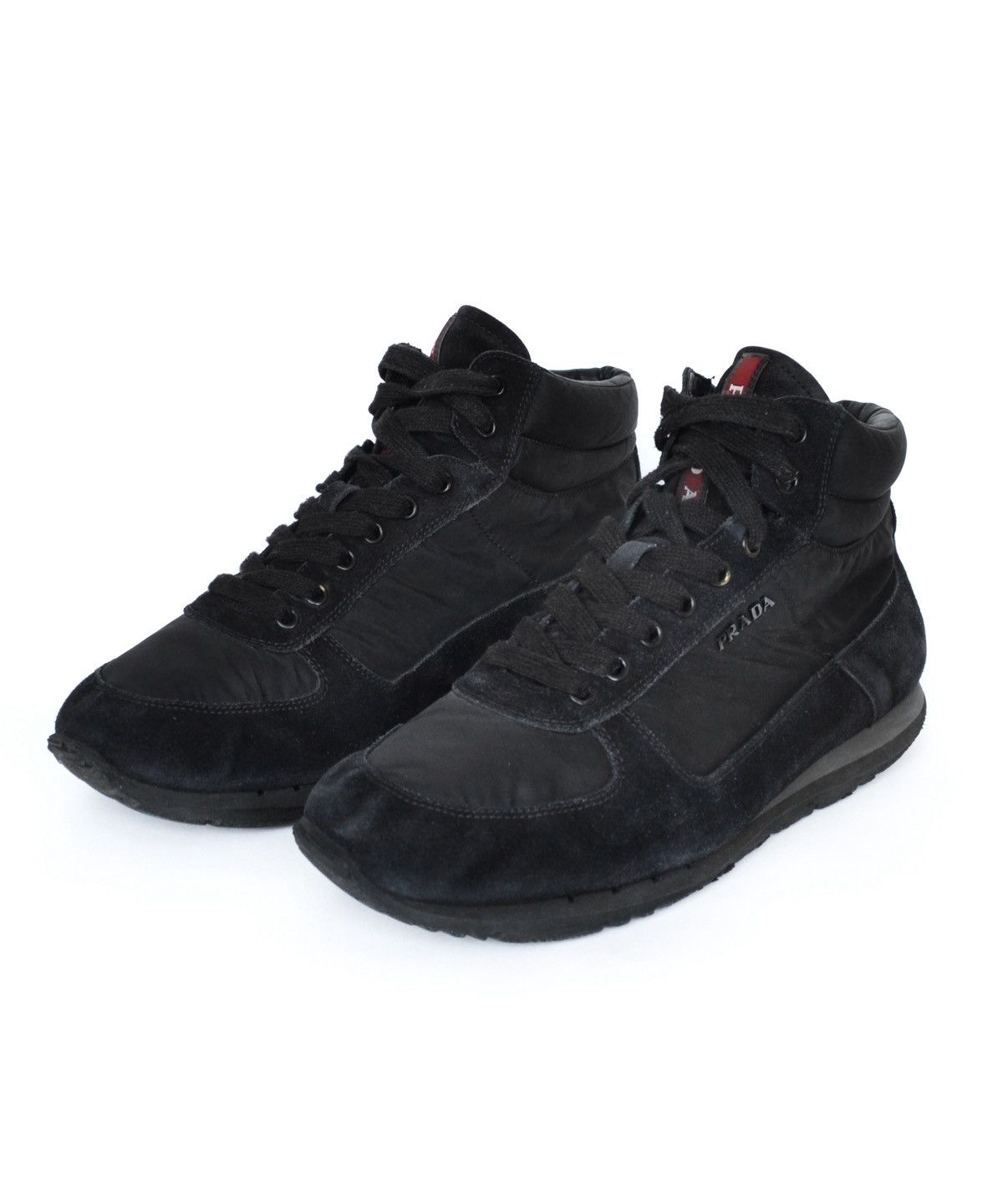 Prada 🔴 PRADA Boots Hi Top Sneakers Suede Nylon Red Tab Black Size US 8 / EU 41 - 1 Thumbnail