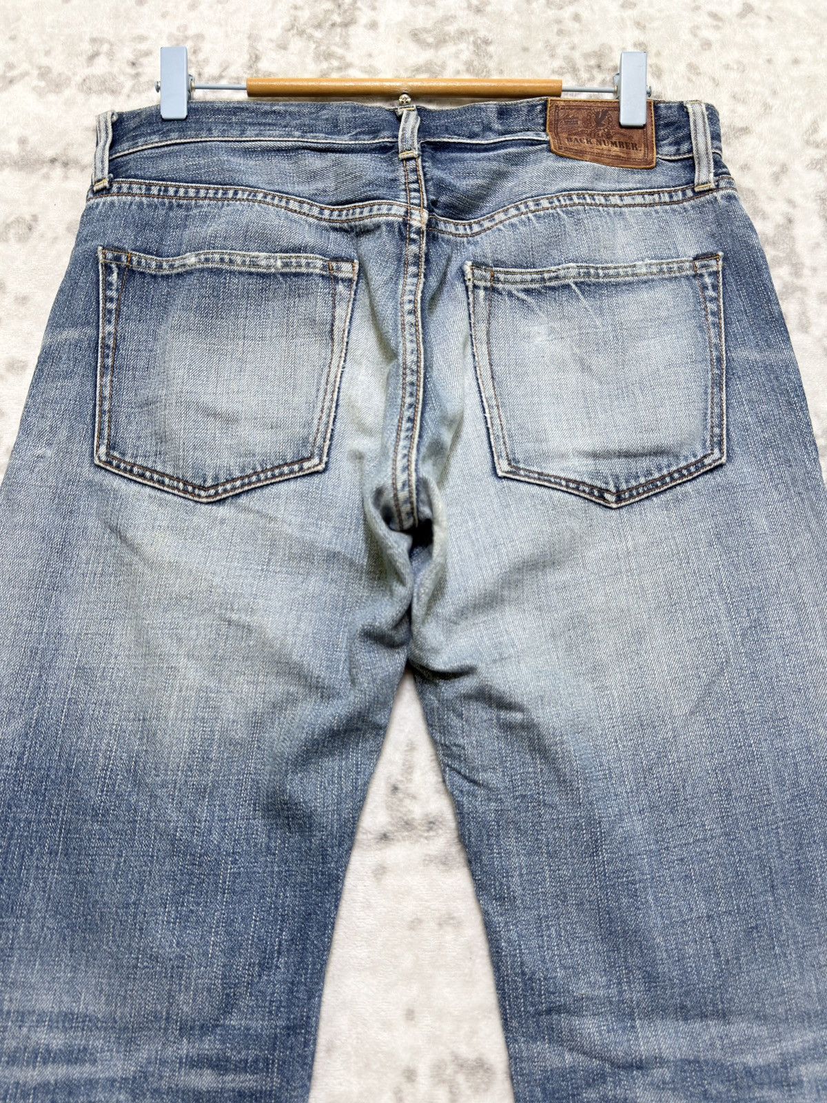 Vintage Vintage Back Number Faded Blue Denim Whiskered Honeycomb Size US 31 - 9 Thumbnail