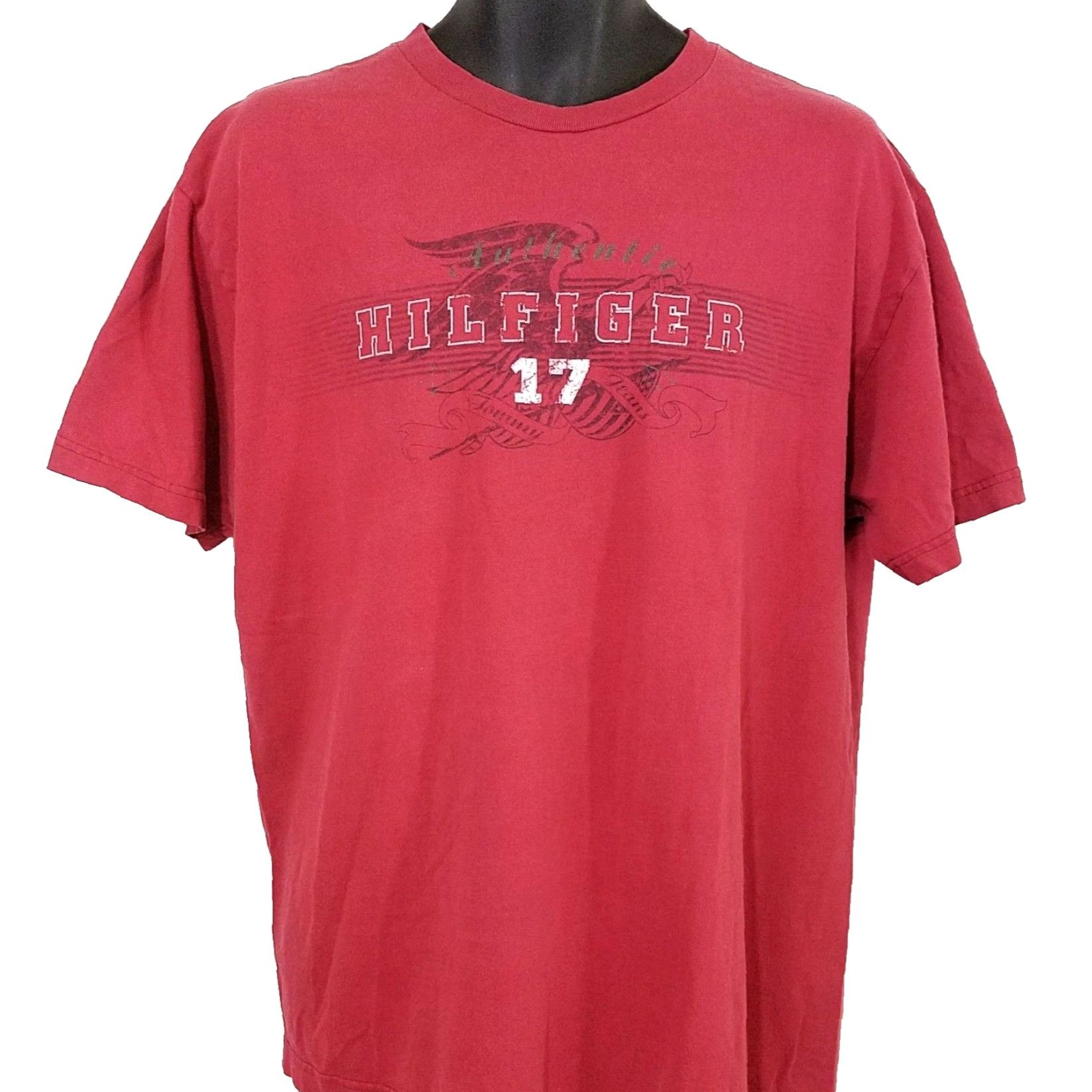 Tommy Hilfiger VINTAGE Tommy Hilfiger T Shirt Mens Size Large 90s Red Spell Out Jeans Pattern Solid Short Sleeve Crew Neck Graphic Tee Size US L / EU 52-54 / 3 - 2 Thumbnail