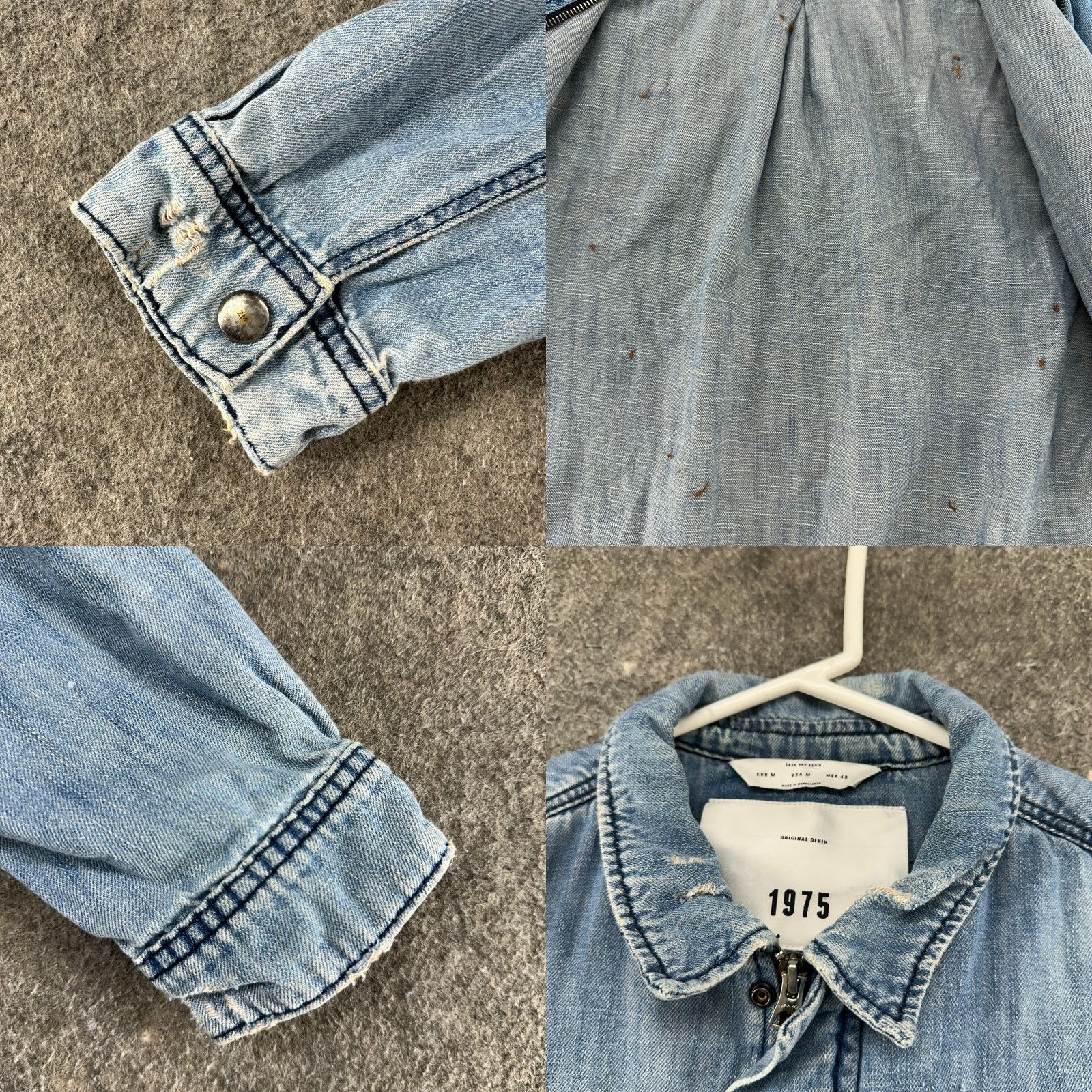 Zara Zara Denim Jacket Mens M Blue Chore Bomber Jacket Zip Medium Wash 90s Distressed Cotton Solid Size US M / EU 48-50 / 2 - 10 Thumbnail