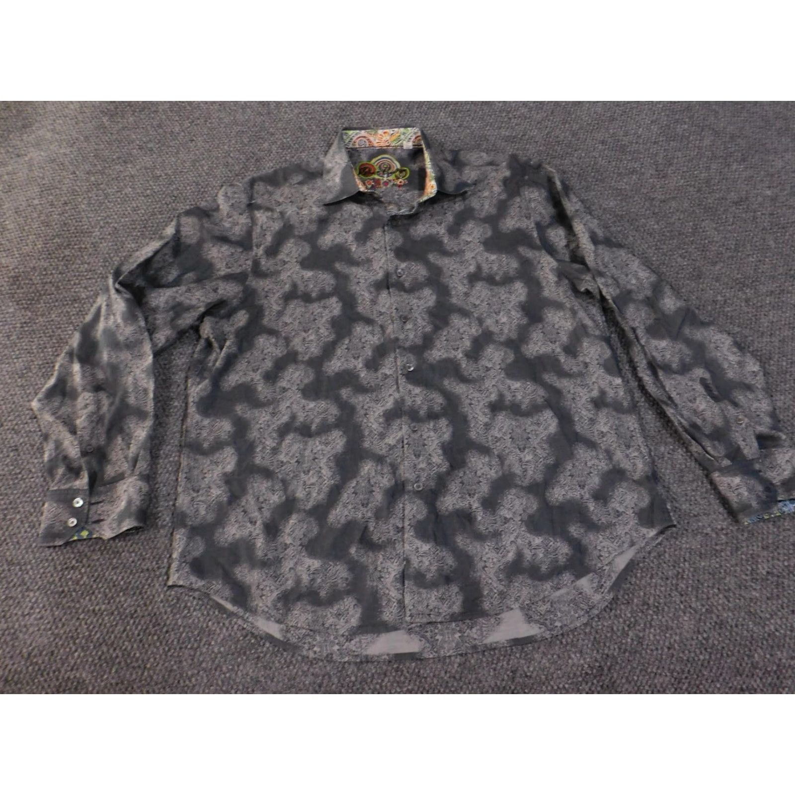 Robert Graham Robert Graham Shirt Mens 2XL Gray Paisley Floral Button Up Long Sleeve Dress Shirt Size 48R - 2 Thumbnail