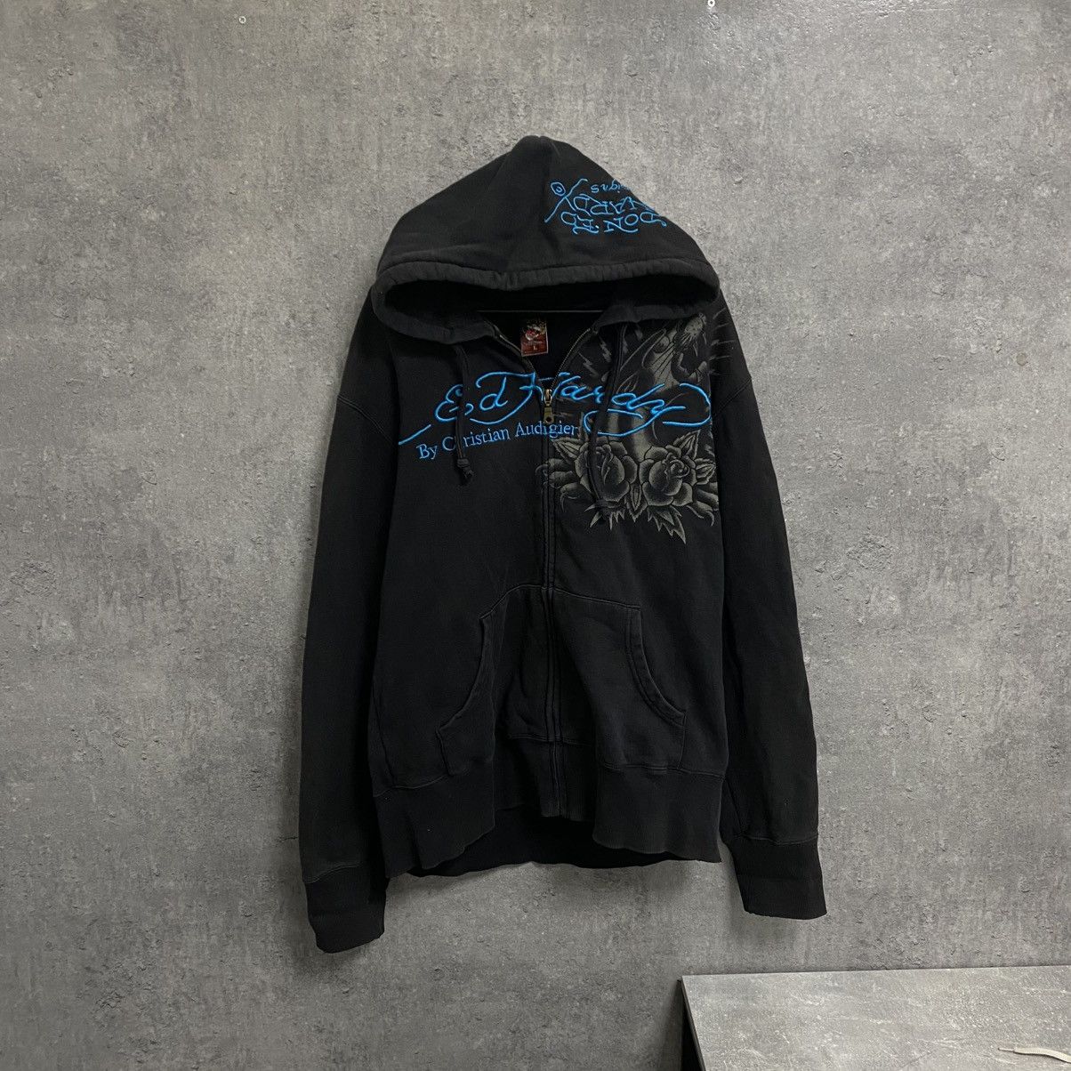 Ed Hardy Vintage Ed Hardy Zip Hoodie All Print By Christian Audigier Size US L / EU 52-54 / 3 - 1 Thumbnail