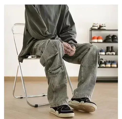 Other Casual Pocket Cargo Pants Straight Trousers Baggy Jeans Size US 32 / EU 48 - 2 Thumbnail
