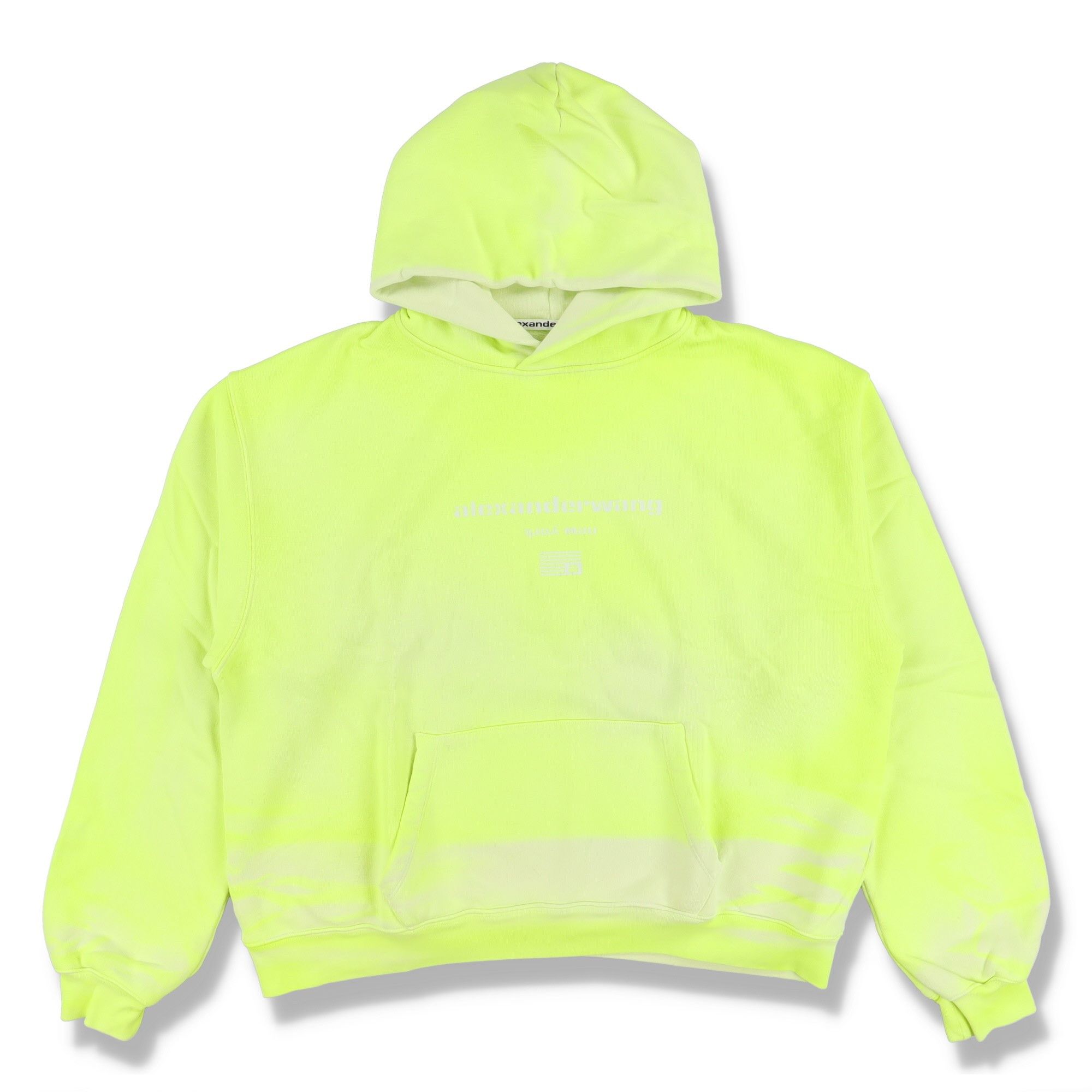 image of Alexander Wang Fluorescent Yellow Dyed Logo Print Oversized Hoodie, Men's (Size XL)