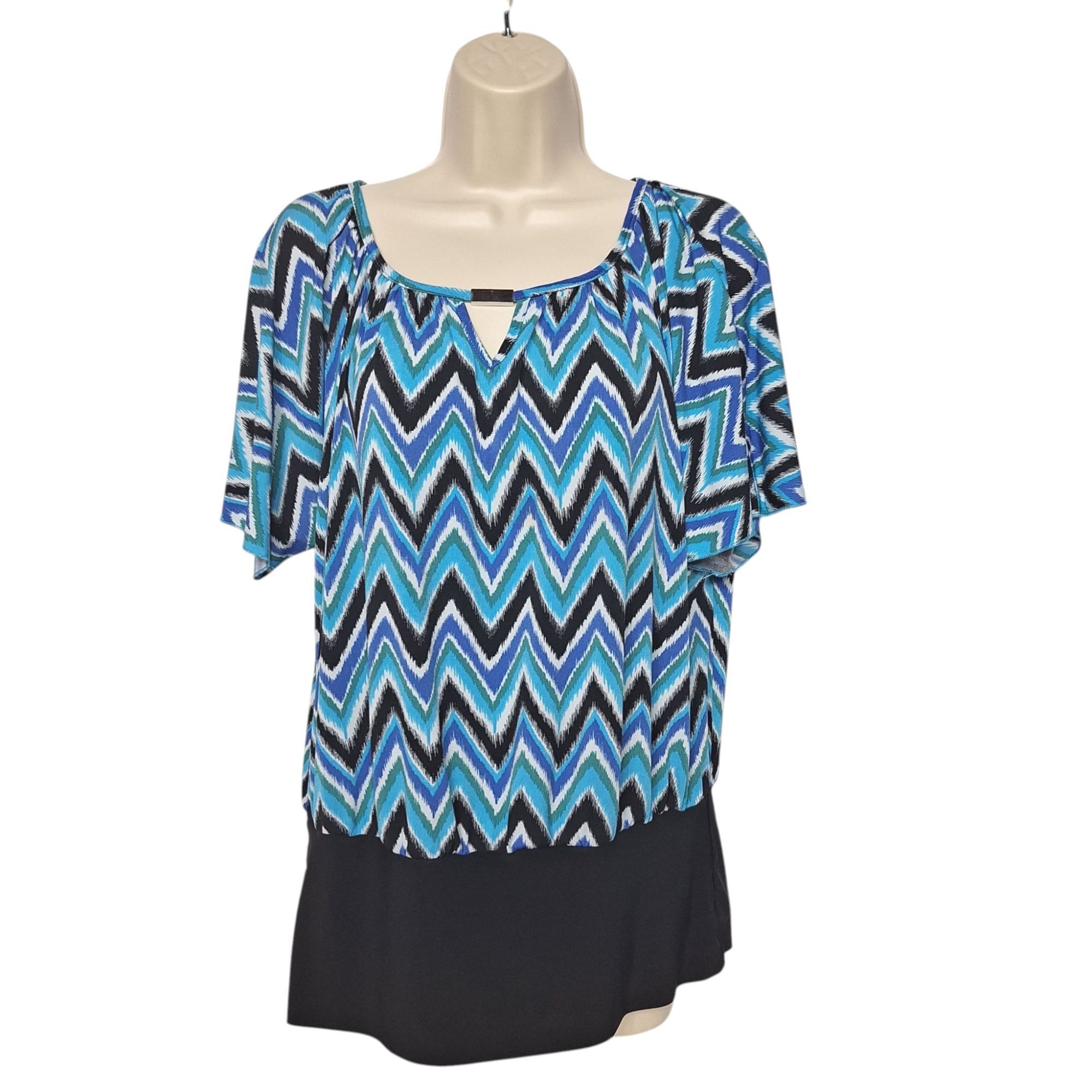 Other Blue Black Chevron Zig Zag Dolman Sleeve Banded Bottom Top S Size S / US 4 / IT 40 - 2 Thumbnail