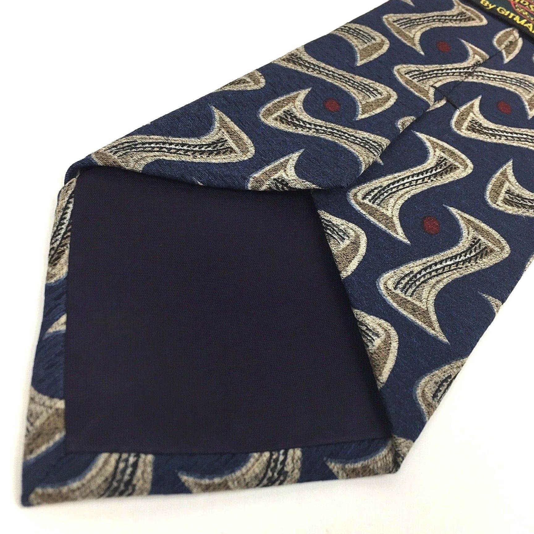 Vintage Gitman Brothers Thos David Necktie Blue Silk Hand Made Geometric Abstract Tie Men Short Length 58" width 4" Size ONE SIZE - 3 Thumbnail
