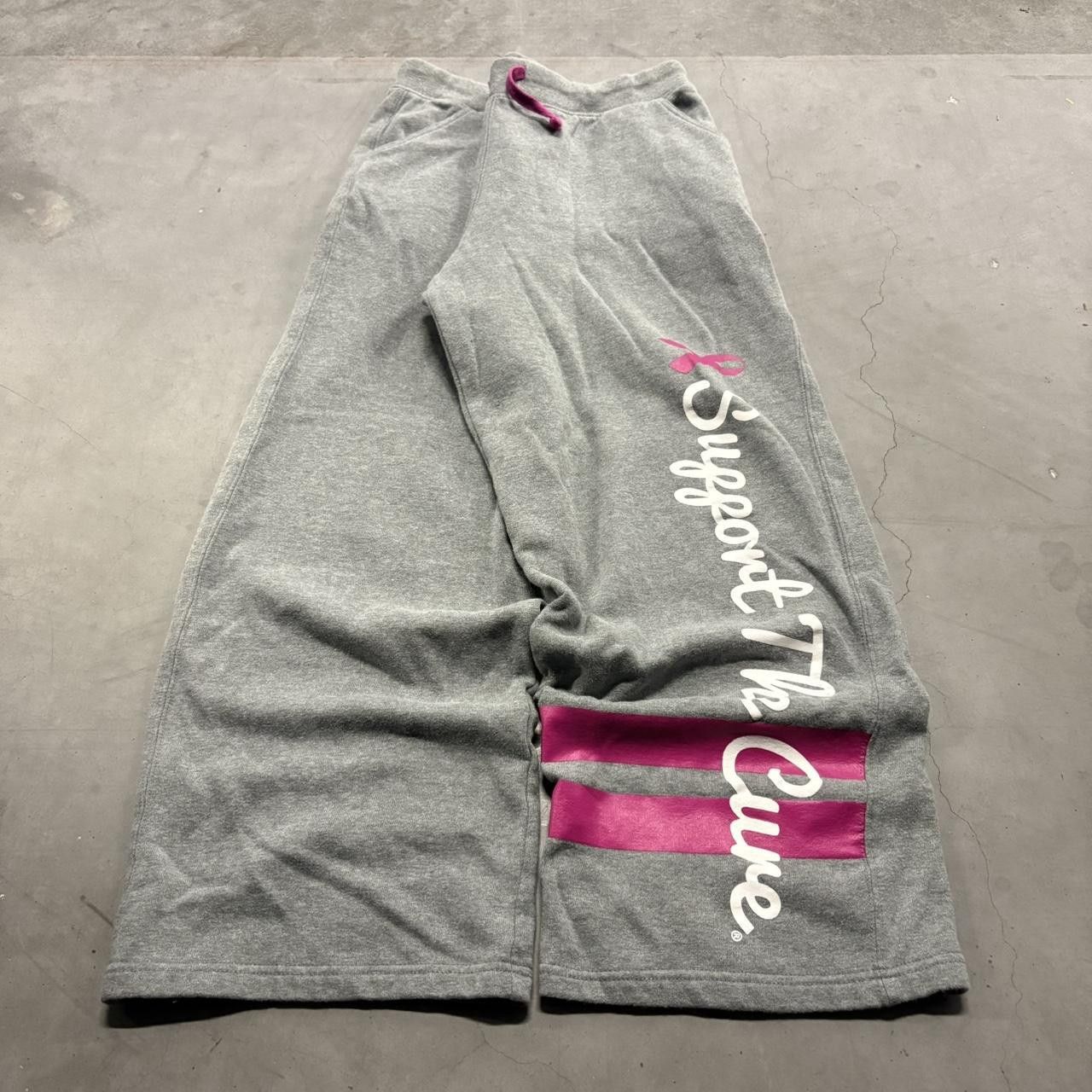 Vintage Crazy Vintage Y2K/2000s Super Baggy Wideleg Grey and pink Breast cancer Awareness Sweatpants! Size US 34 / EU 50 - 2 Thumbnail