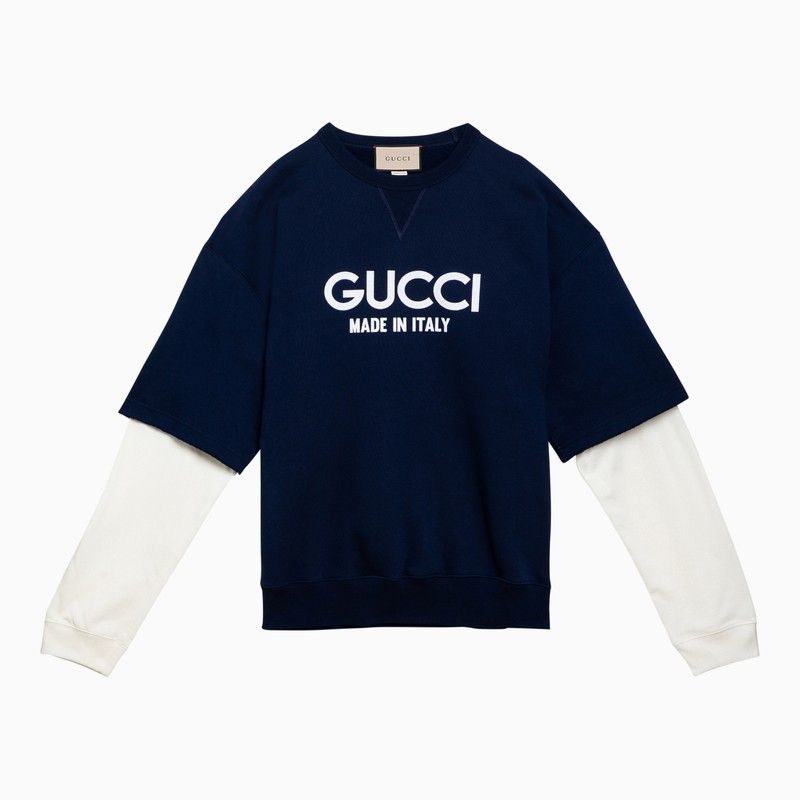 image of Gucci Blue/white Cotton Sweatshirt With Logo in Grey, Men's (Size Small)