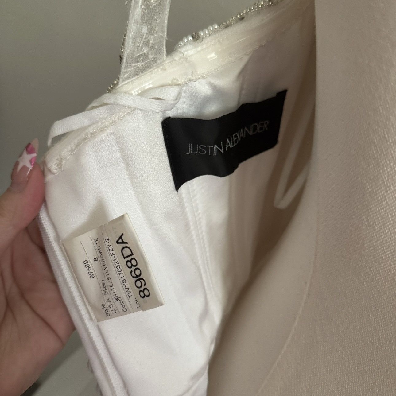 Other JUSTIN ALEXANDER White Silver Beaded Tulle Wedding Dress Size M / US 6-8 / IT 42-44 - 20 Thumbnail