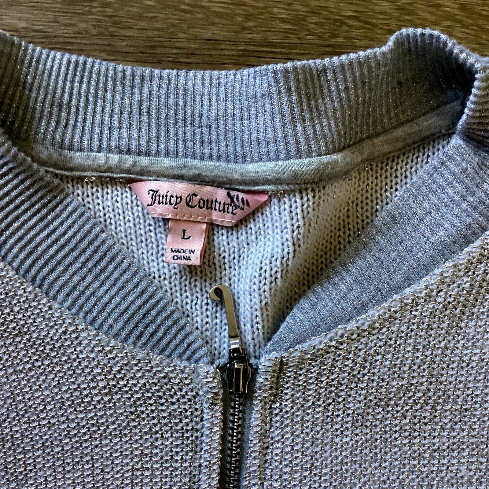 Juicy Couture Juicy Couture Silver Full Zip Cardigan Size L / US 10 / IT 46 - 3 Thumbnail