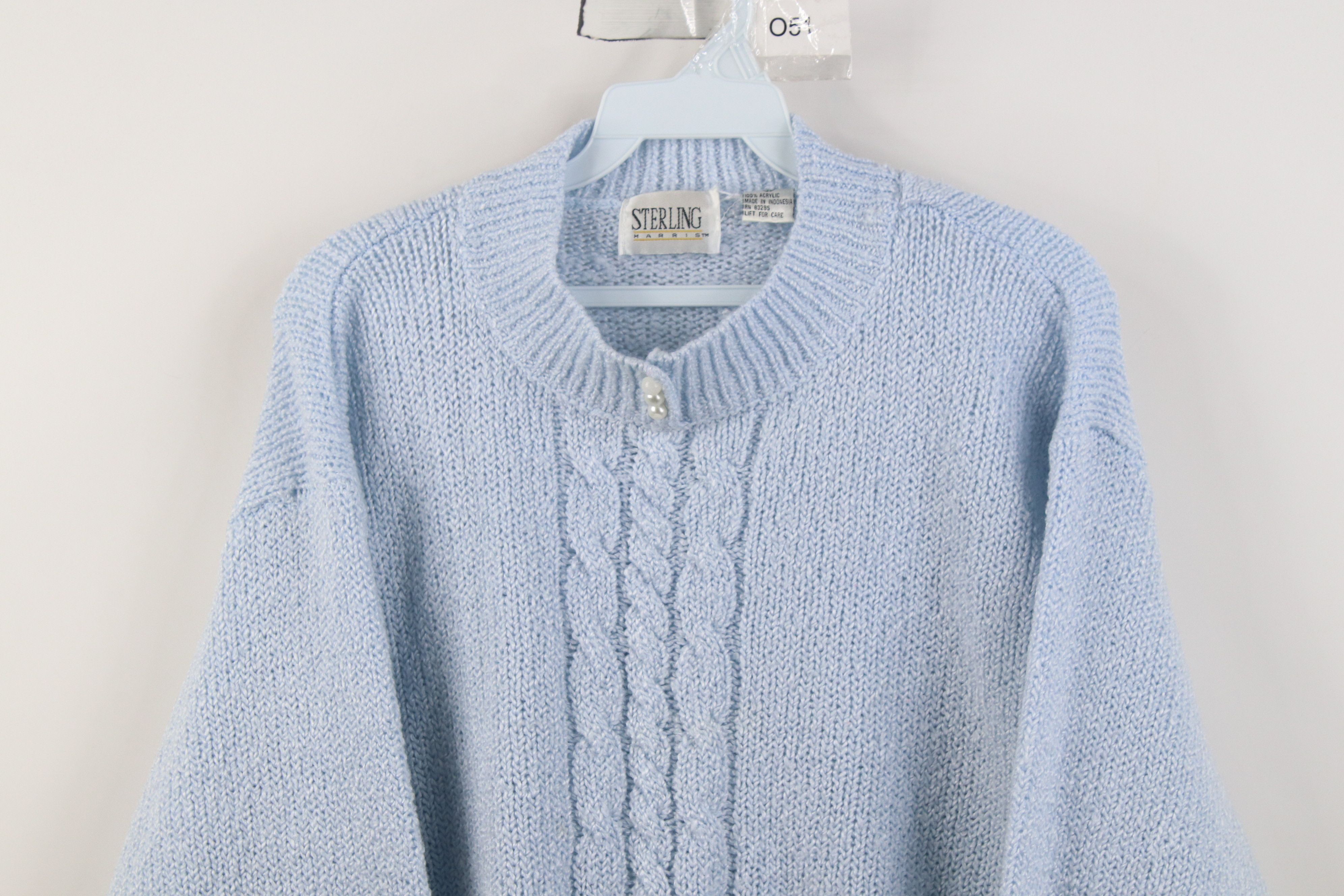 Vintage Vintage 90s Streetwear Ribbed Cable Knit Sweater Light Blue Size L / US 10 / IT 46 - 2 Thumbnail
