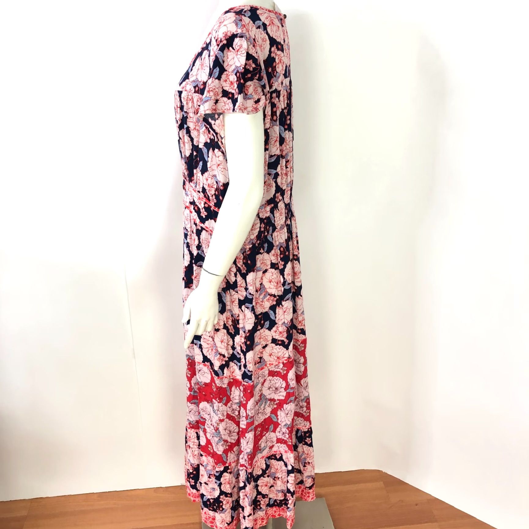 Vintage Knox Rose XL Maxi Dress Floral All Over Print Blue MINT - 100% Rayon, Bohemian, Short Sleeve, Round Neck, Pullover, Regular Size, Womens Fit Size XL / US 12-14 / IT 48-50 - 3 Thumbnail