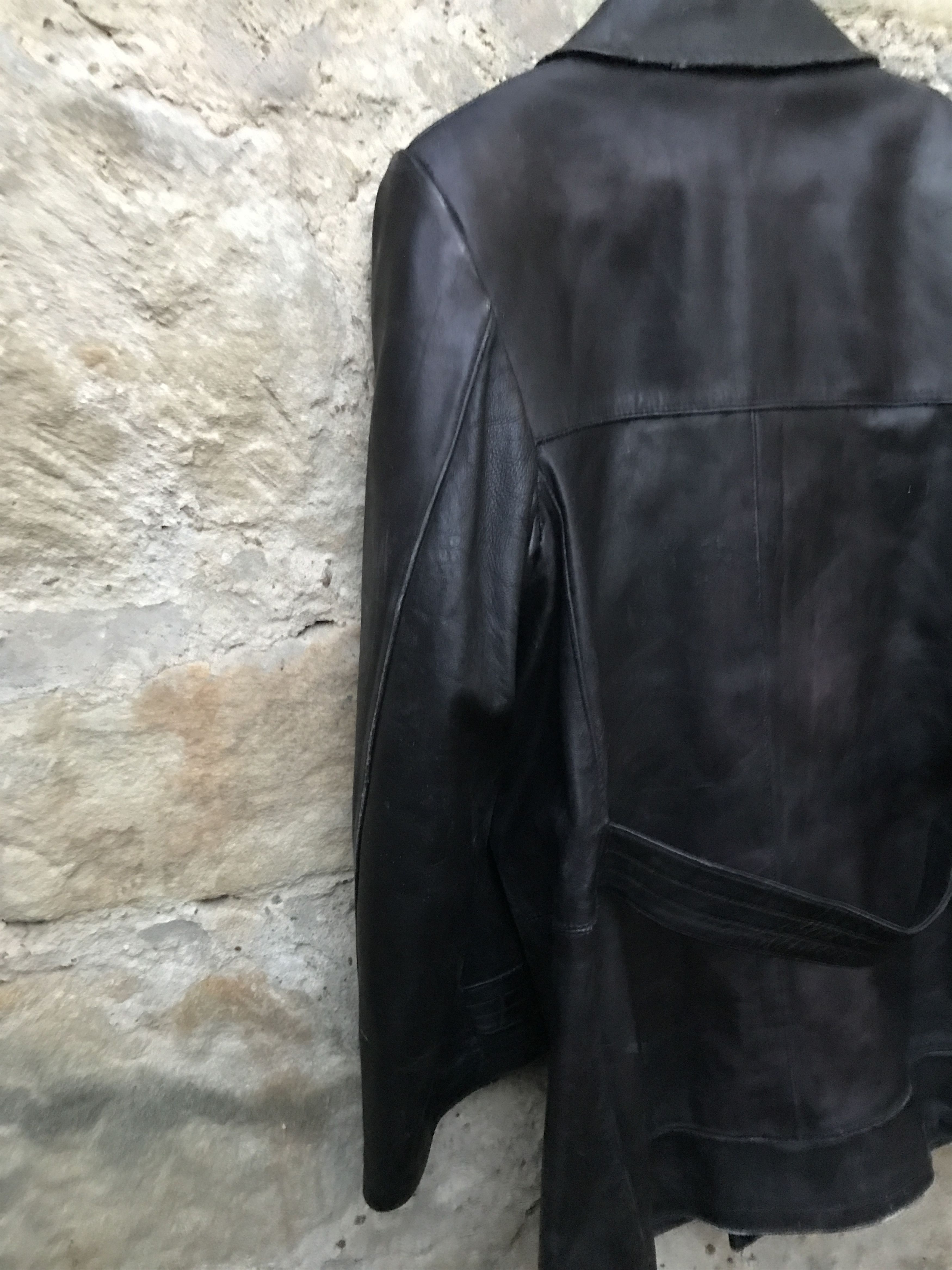 Vintage Retro 40s-50s Military Soviet Motorcycle Leather Peacoat Size US L / EU 52-54 / 3 - 7 Thumbnail