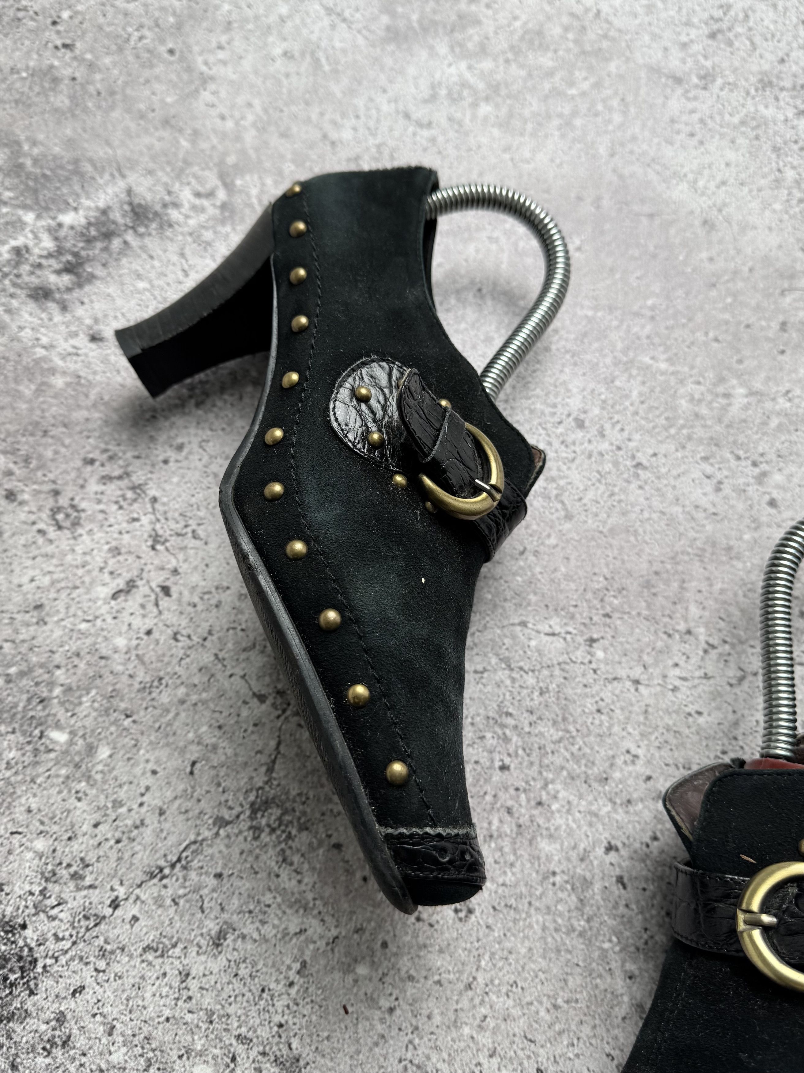 Vintage Vintage Leather Heels With Metal Details C2(V500) Size US 5 / IT 35 - 2 Thumbnail
