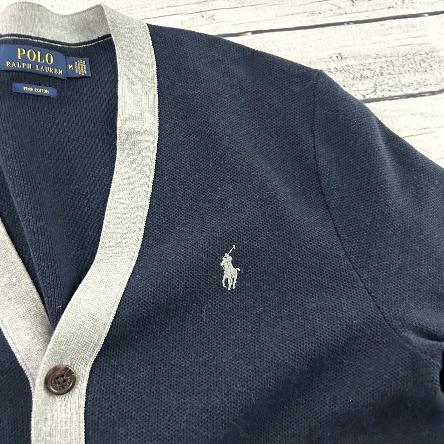 Polo Ralph Lauren Polo Ralph Lauren Pima Cotton Varsity Sweater Men's M Blue Cardigan Knit Log o Button Solid Pattern Shirt Size US M / EU 48-50 / 2 - 3 Thumbnail