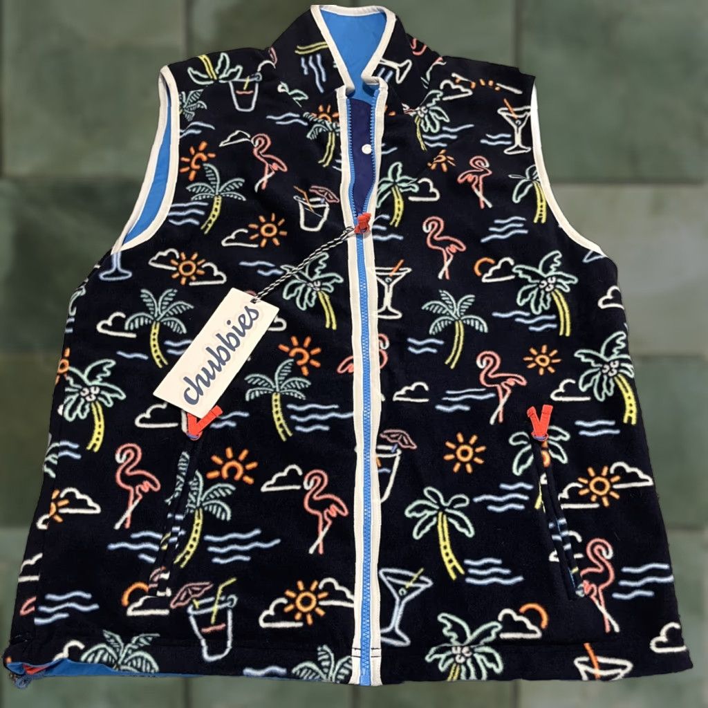 Chubbies Chubbies Vest Mens Large Reversible Quilted Beach Blue 501 Chubbies Vest Jacket Mens Size Large Blue Reversible Beach Theme Size US L / EU 52-54 / 3 - 1 Thumbnail
