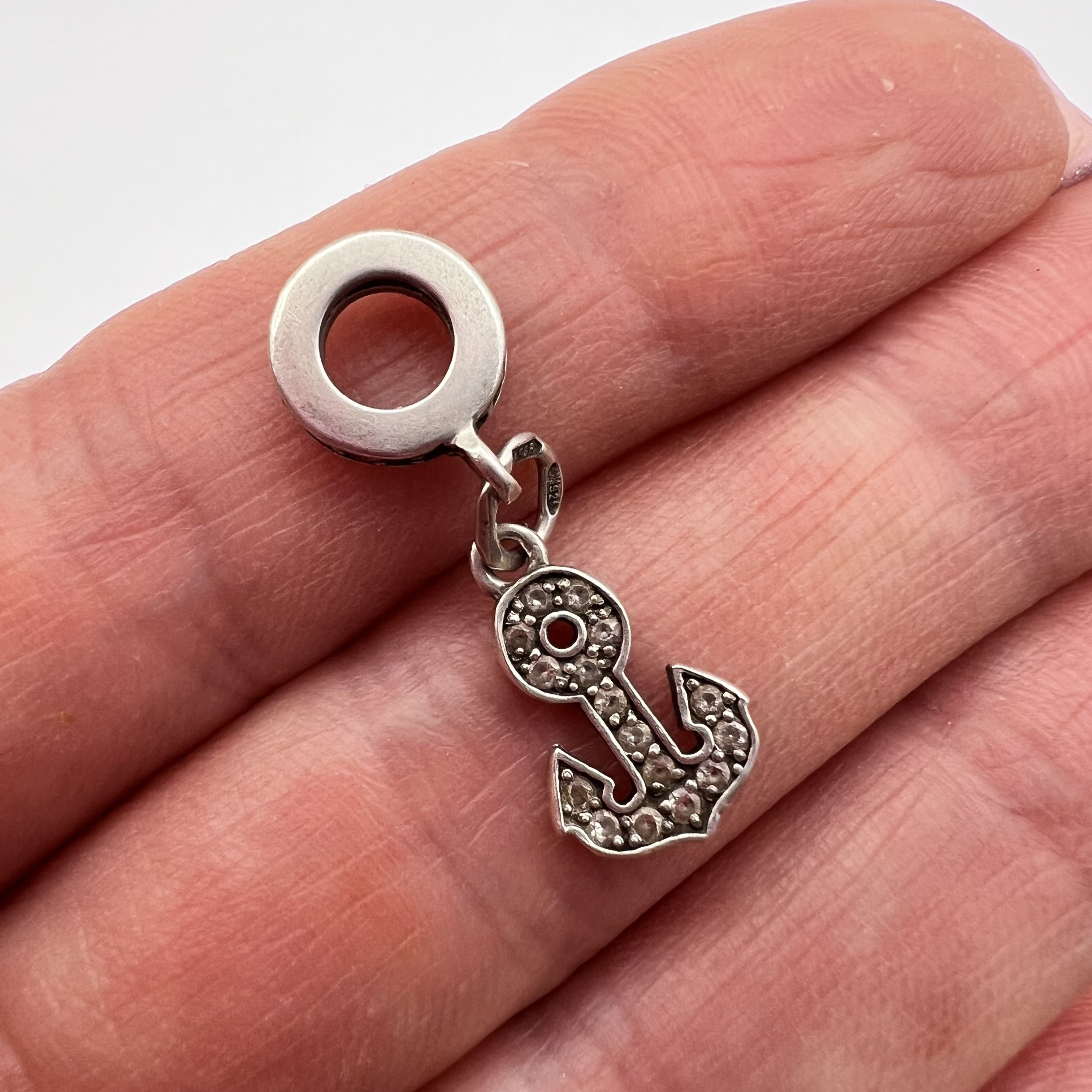 Sterling Silver 925 Sterling Silver Anchor Dangle Charm Cubic Zirconia Size ONE SIZE - 1 Thumbnail