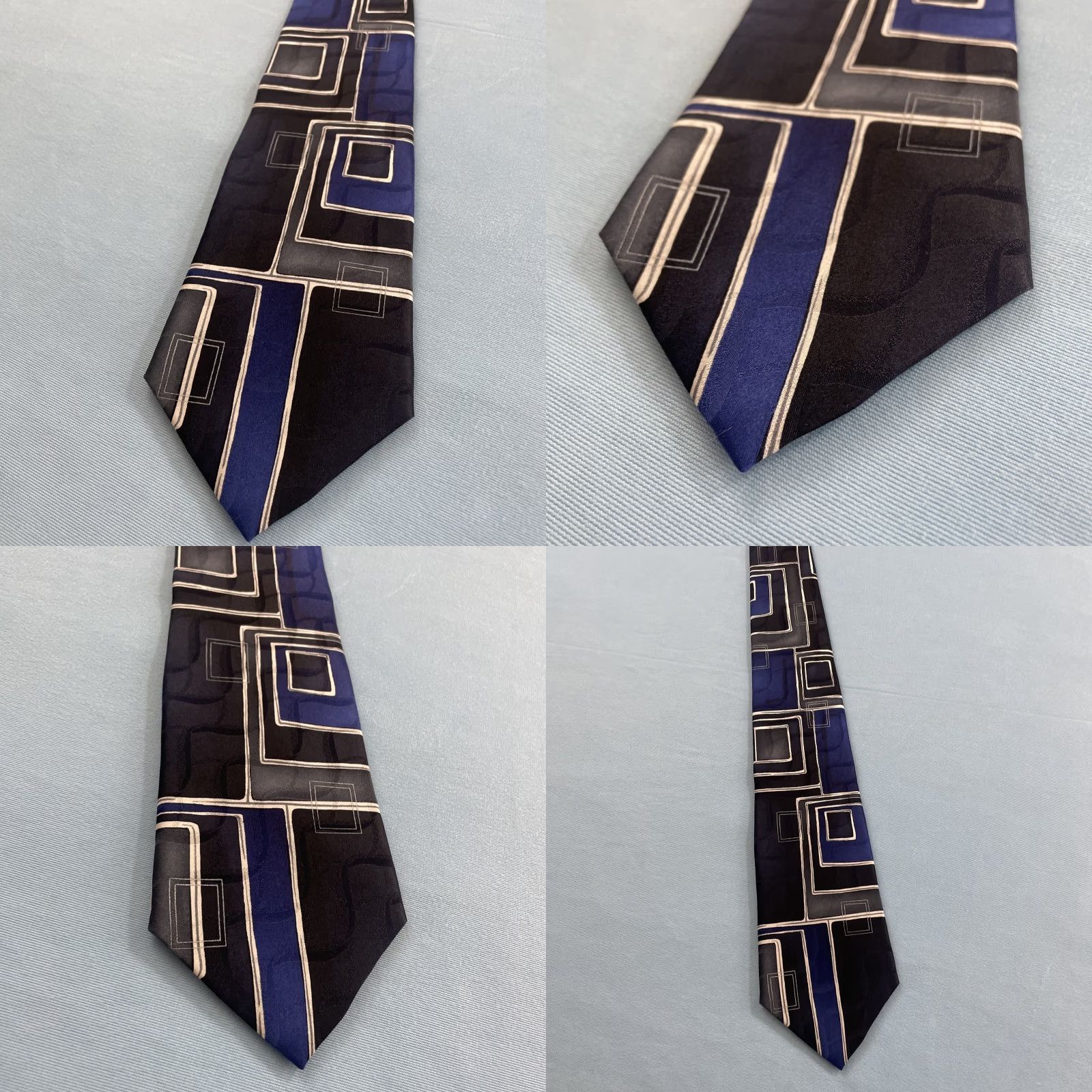 Arrow VINTAGE Arrow Blue Silk Tie Geometric Abstract Retro Mobster 90s Western 58 One Size Men Size ONE SIZE - 8 Thumbnail