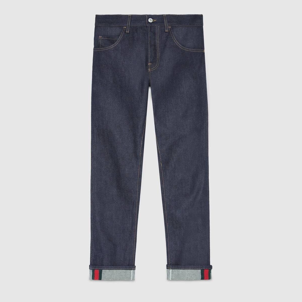Gucci o1mt1gz0725 Tapered Jeans With Web in Dark Blue Size US 26 / EU 42 - 1 Thumbnail