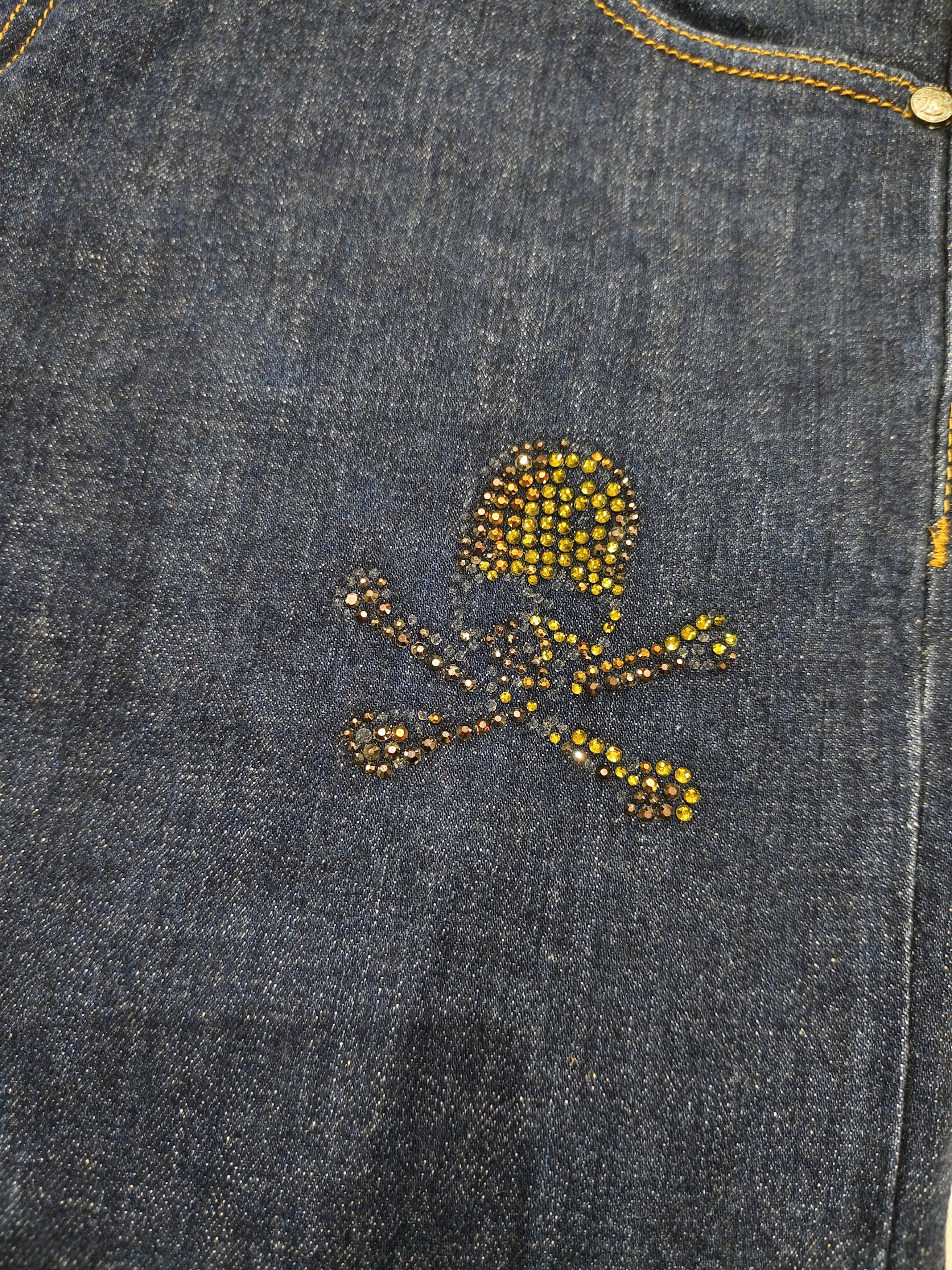 Roen 00s Roen- Rock Archive Swarovski Skull Crossbone Slim Jeans Size US 34 / EU 50 - 3 Thumbnail