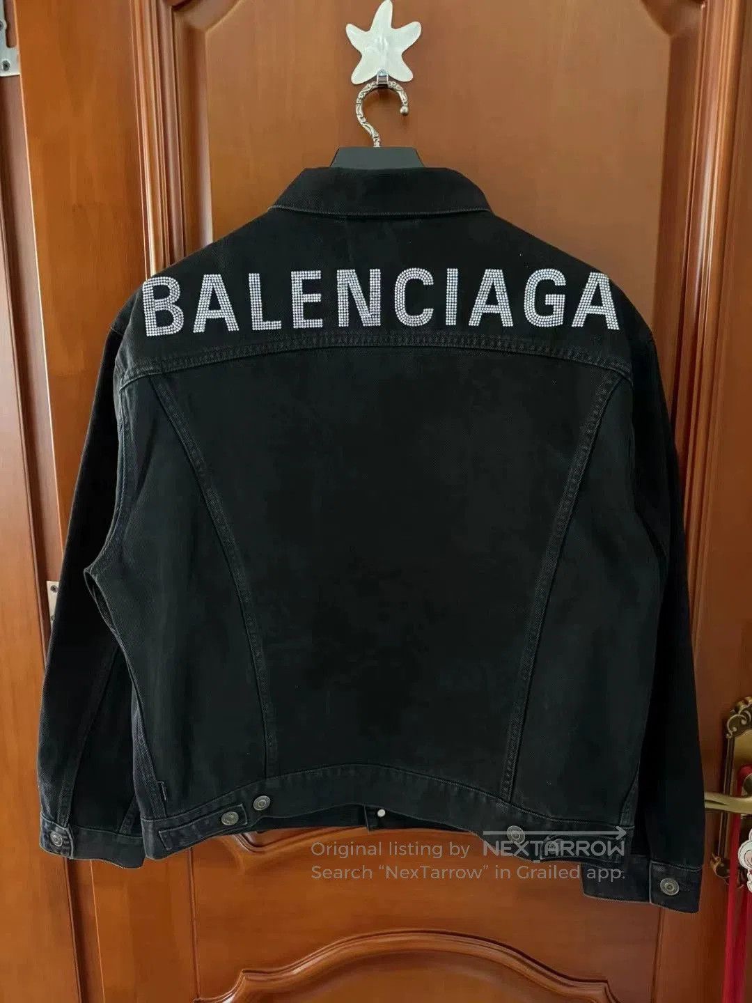 Balenciaga Balenciaga Black Denim Jacket with Crystal Logo. Size US XS / EU 42 / 0 - 1 Thumbnail