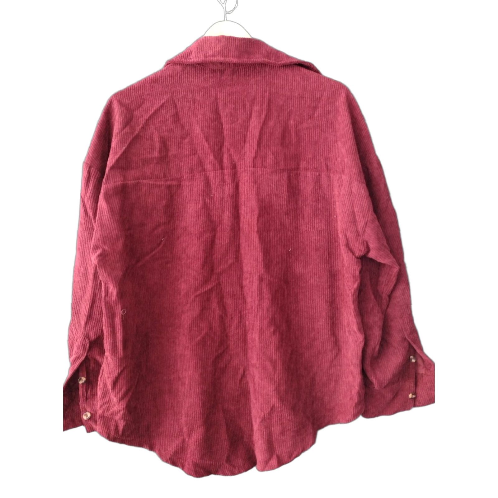 Vintage Red Wine Corduroy Button-Up Shirt Collared, 100% Cotton, M, Women, Long Sleeve, Solid, Vintage No, Casual, Lightweight Heavyweight? Size M / US 6-8 / IT 42-44 - 1 Thumbnail