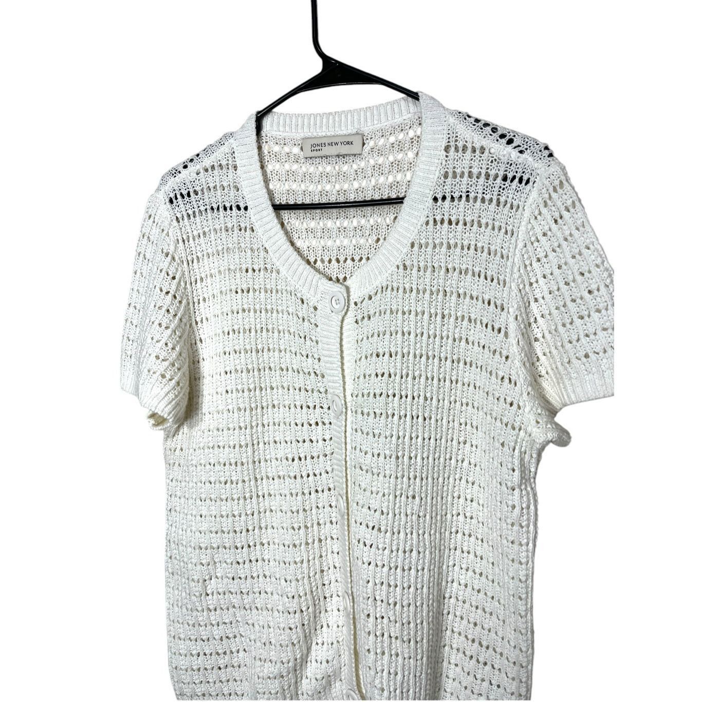 Jones New York Jones New York Sport White Knit Linen Blend Cardigan Sweater Size M / US 6-8 / IT 42-44 - 2 Thumbnail