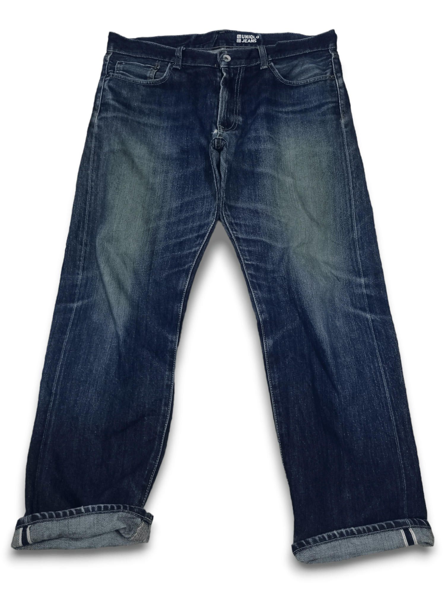 image of Vintage Uniqlo Selvedge Mud Wash Distressed Loose Jeans in Blue, Men's (Size 36)