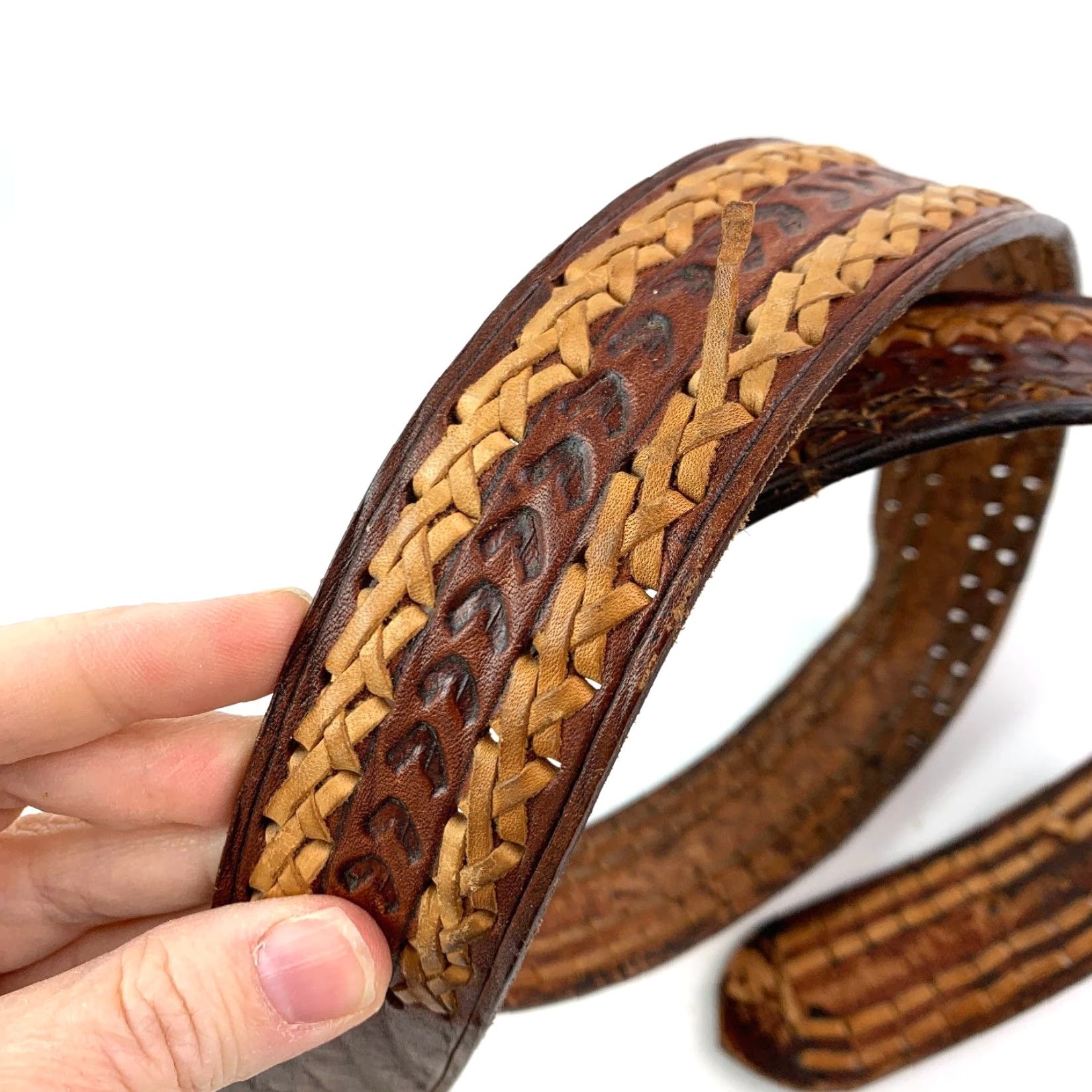 Vintage VINTAGE Braided Woven Leather Western Cowboy Belt Buckle Shriners Size 38 Brown Men Size 38 - 6 Thumbnail