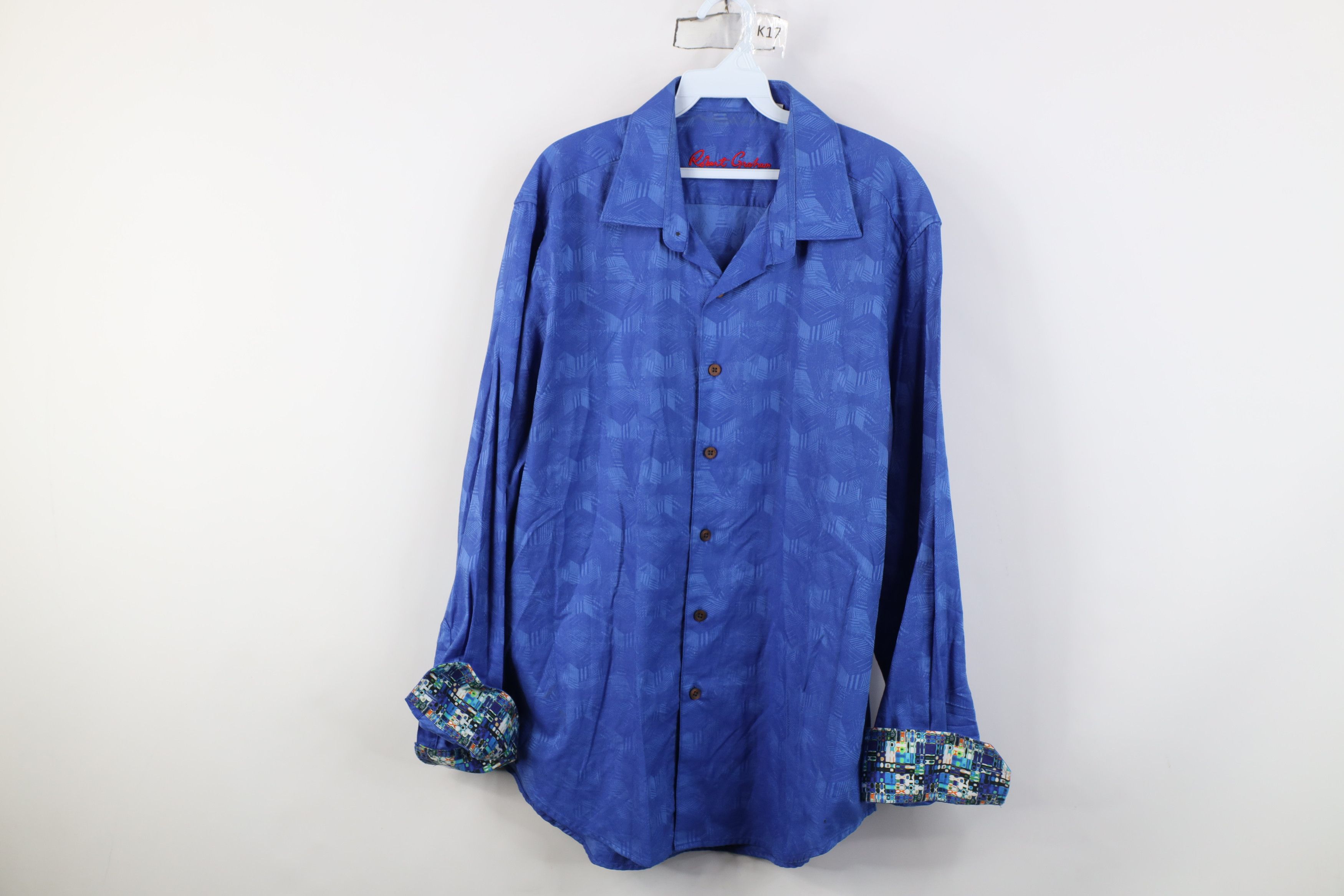 Robert Graham Robert Graham Geometric Flip Cuff Collared Button Shirt Blue Size US XL / EU 56 / 4 - 1 Thumbnail