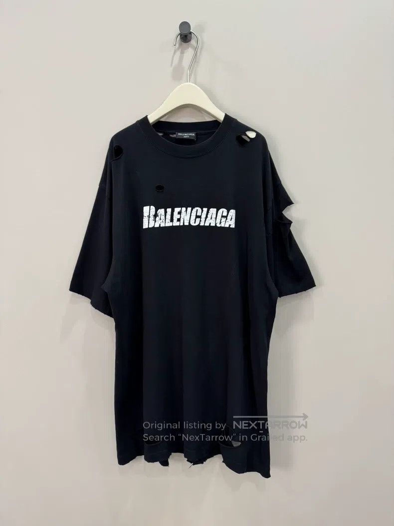 Balenciaga Destroyed print slogan short-sleeved shirt